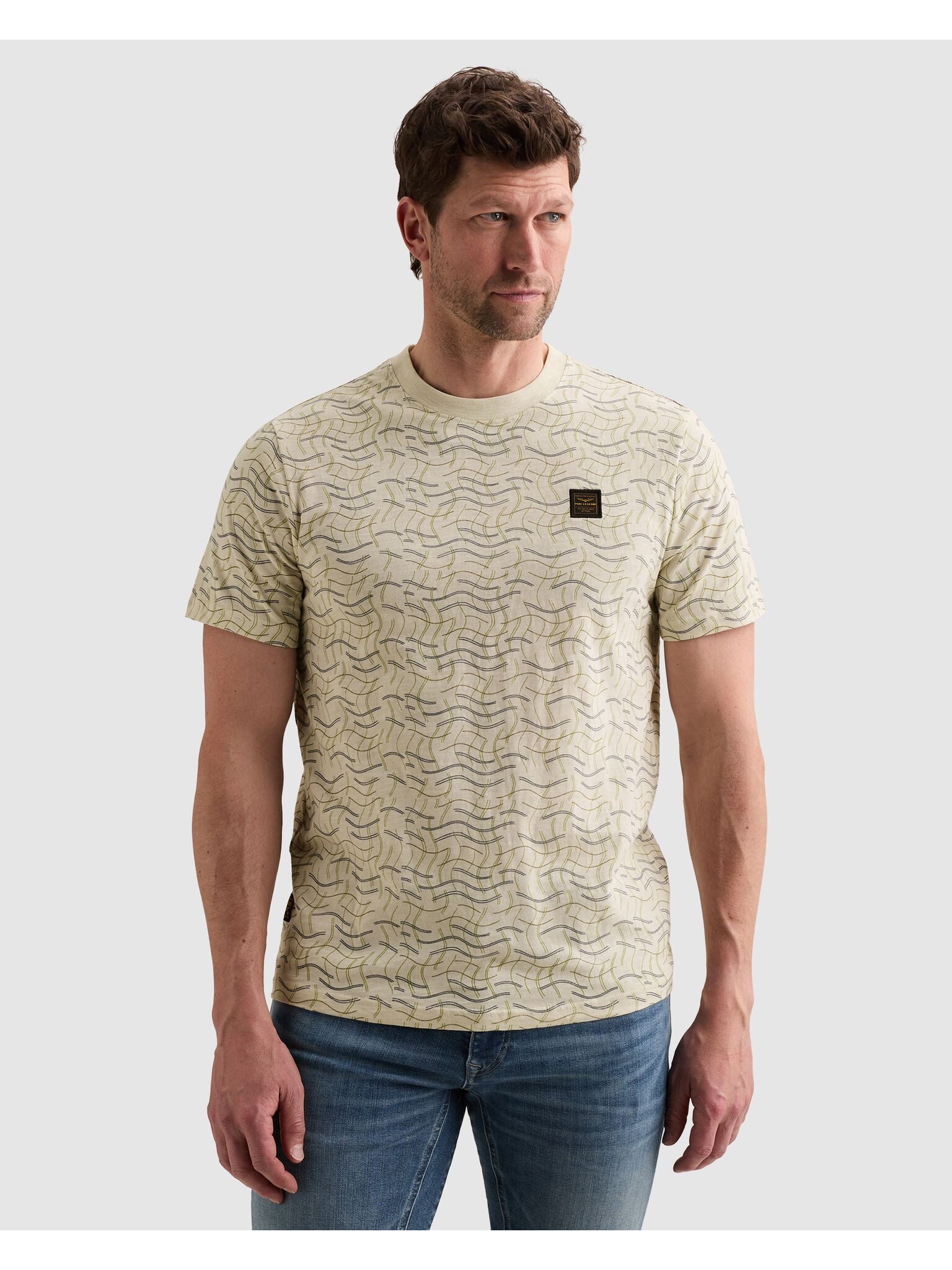 PME LEGEND Kurzarmshirt T-shirt RH slub jersey alloverprint gemustert, mit Logo-Badge
