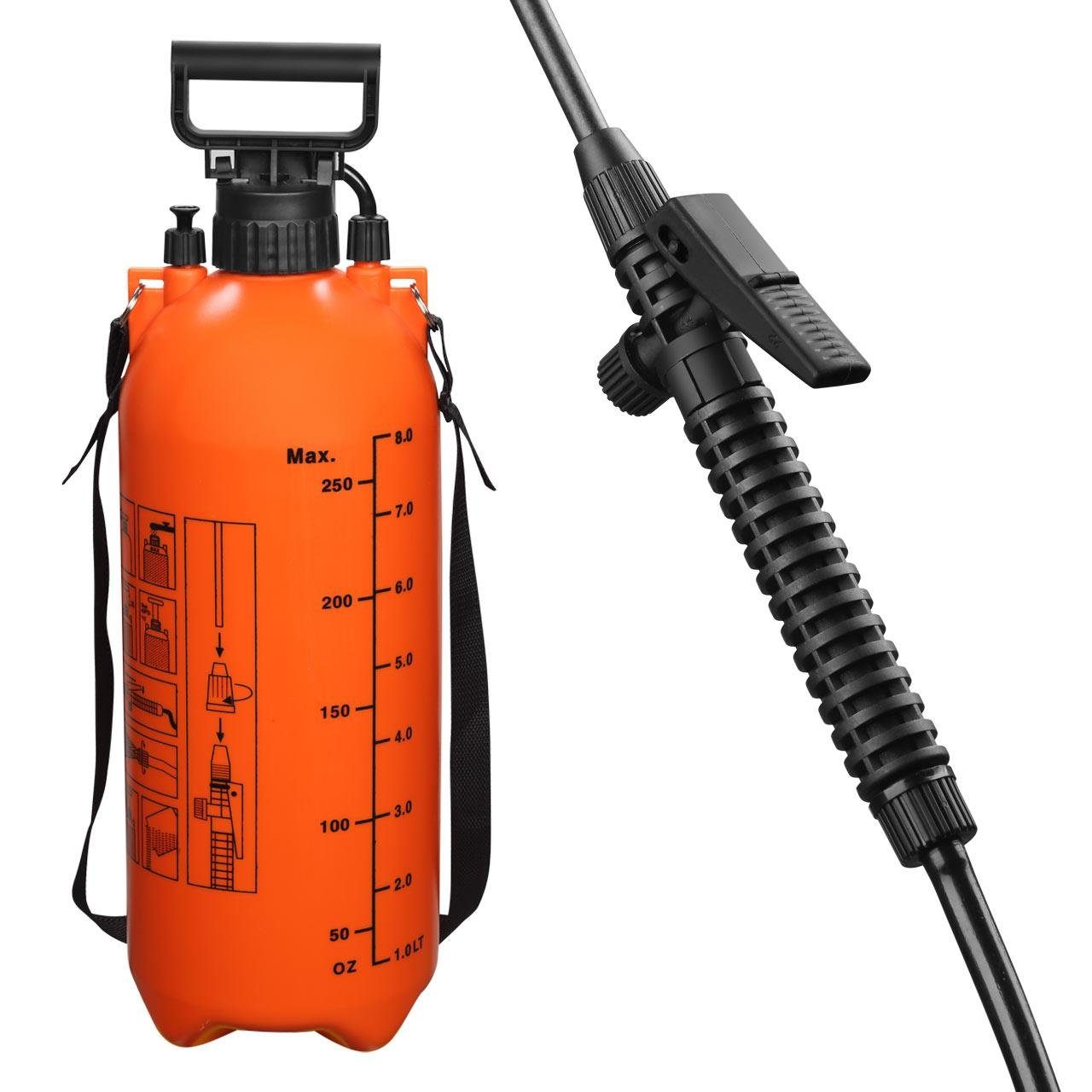 FUXTEC Drucksprühgerät FX-DS8L, 8L, 55cm Sprühlanze, 2.5 bar, Hohlkegel Spritzbild, 35° Spritzwinkel