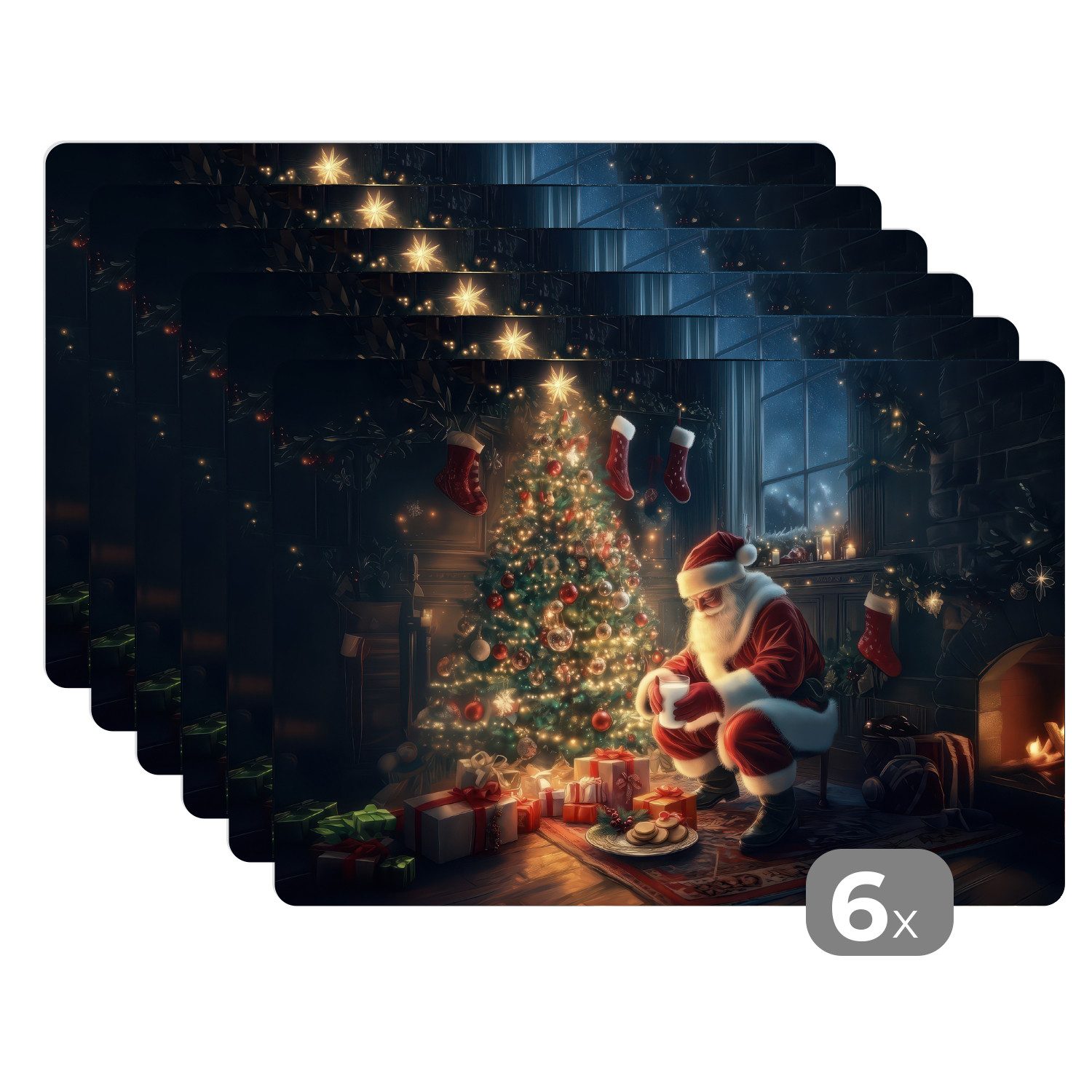 MuchoWow Platzset Weihnachtsmann - Kamin - Dunkel, (6-St), Platzsets, Tisch günstig online kaufen