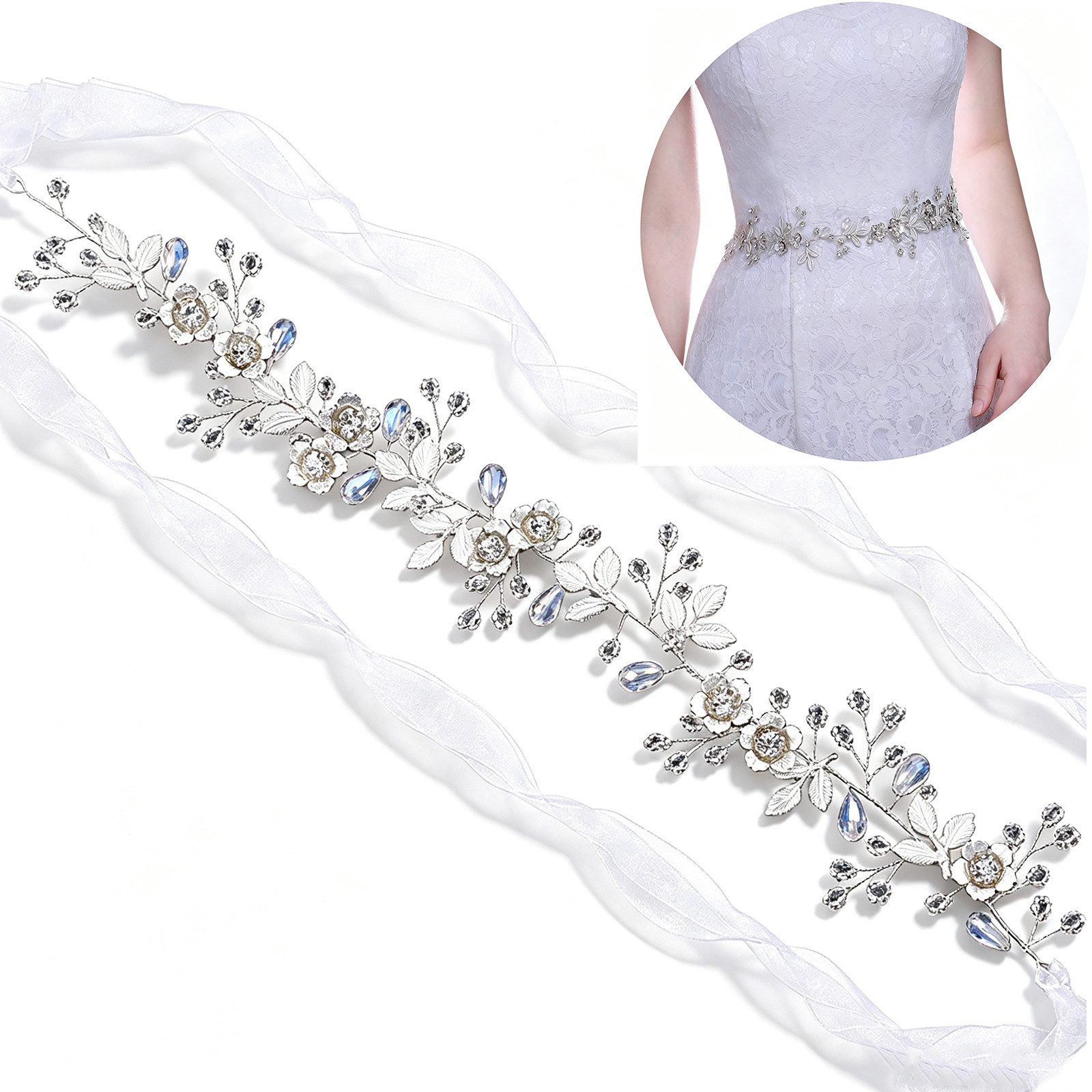 MOPUEA Kettengürtel Haarschmuck Kettengürtel Kristall-Braut-Stirnband Haar-Accessoires (1-teiliges Brautaccessoire als Haarschmuck und eleganter Taillengürtel, Vielseitiger Brautschmuck für Haare und Taille, flexibel und formbar) Flexibel formbar verstellbar Kristalle Perlen und Strass-Verzierung