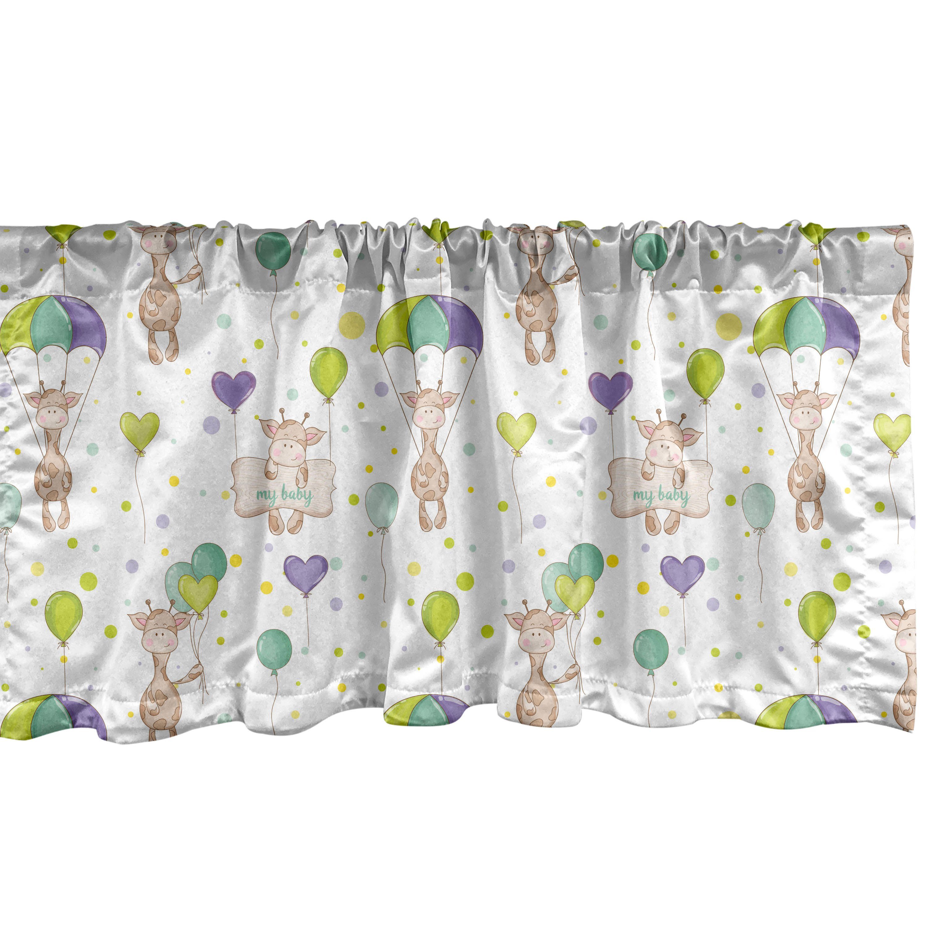 Scheibengardine Vorhang Volant für Küche Schlafzimmer Dekor mit Stangentasche, Abakuhaus, Microfaser, Baby Infant Giraffen Fliegen