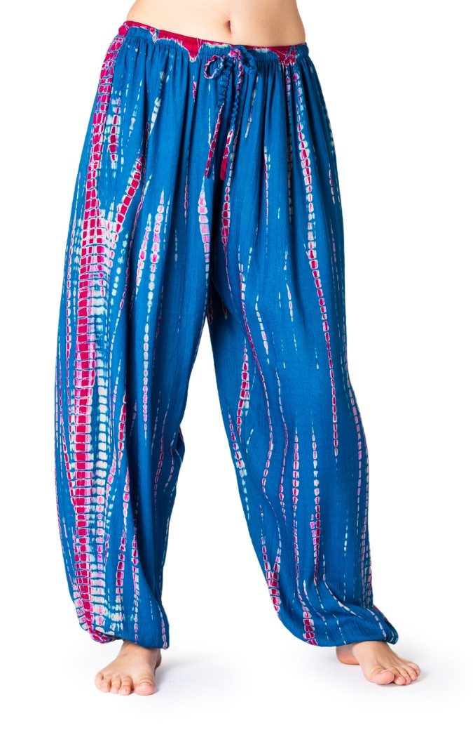 PANASIAM Haremshose Tie-Dye Haremshose Sommerhose aus 100% Viskose Schlupfhose mit Taschen Freizeithose Unisex Lounge-Hose lockere Strandhose Pumphose Jogger