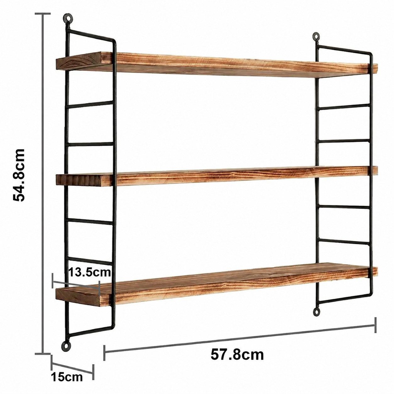 GLIESE POWER Wandregal 3-stufig – 57,8x22,5 cm, Stahl, stabil & stilvoll für Wohnzimmer, 17-tlg., Platzsparend, 5 kg Tragkraft, Massivholz & Metall – vielseitig – Bild 5 von 5
