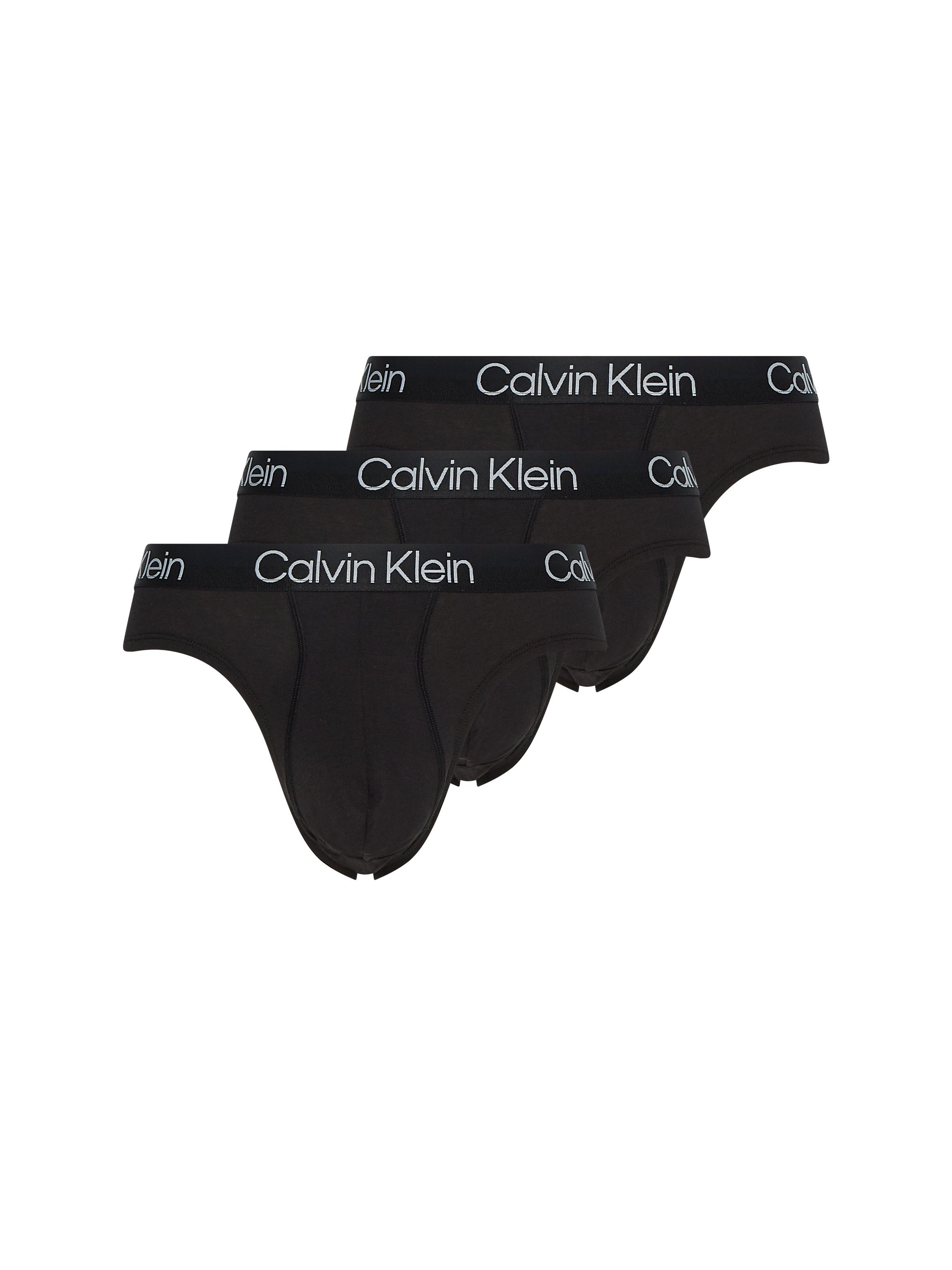 Bund auf Slip mit 3-St) (Packung, Klein schwarz Logodruck dem Underwear Calvin