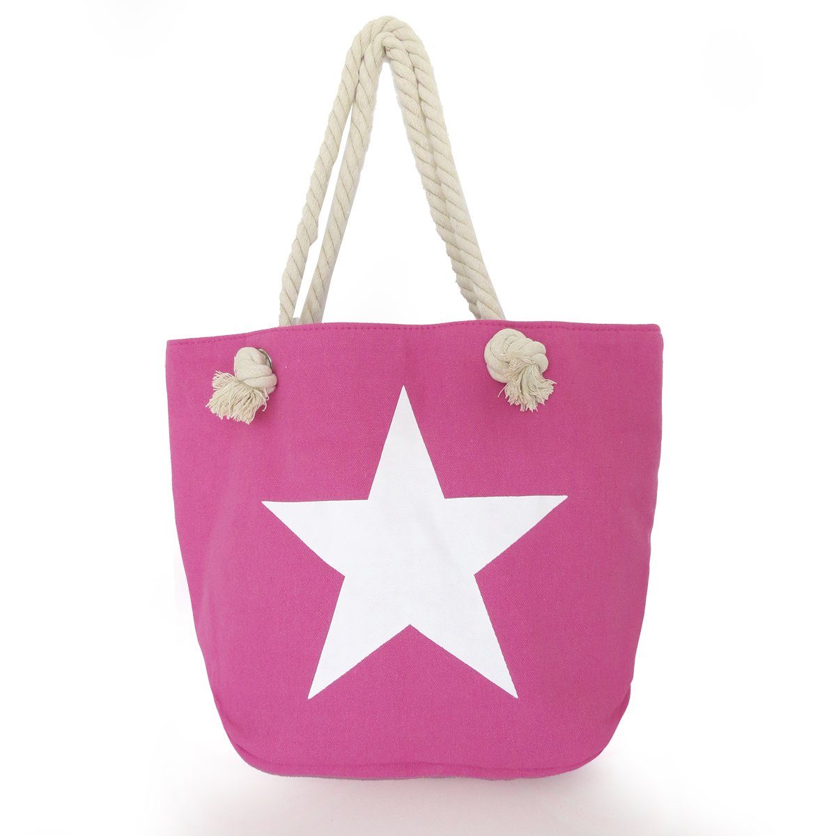 Sonia mit Strandtasche Originelli pink uni Shopper, Reißverschluss Sternaufdruck mit Innentasche Umhängetasche Seilkordeln kleine