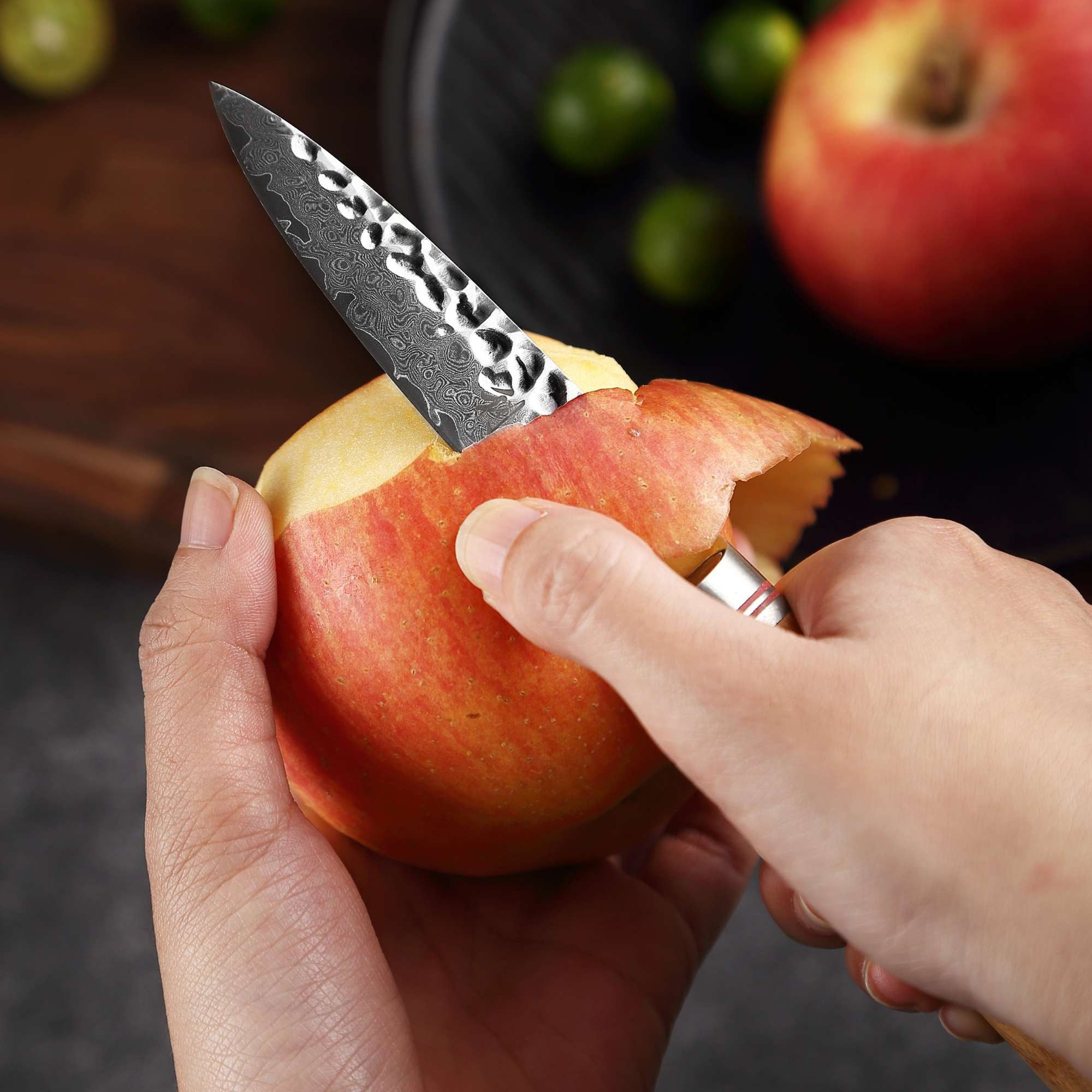 Wakoli Messer-Set 3er Damast Küchenmesser-Set Kochmesser 9 - 17 cm Klingen Hammerschlag (Damastmesser Set mit Holzbox, 3-tlg., 3er Damastmesser-Set), aus 67 Lagen Damaststahl, VG10