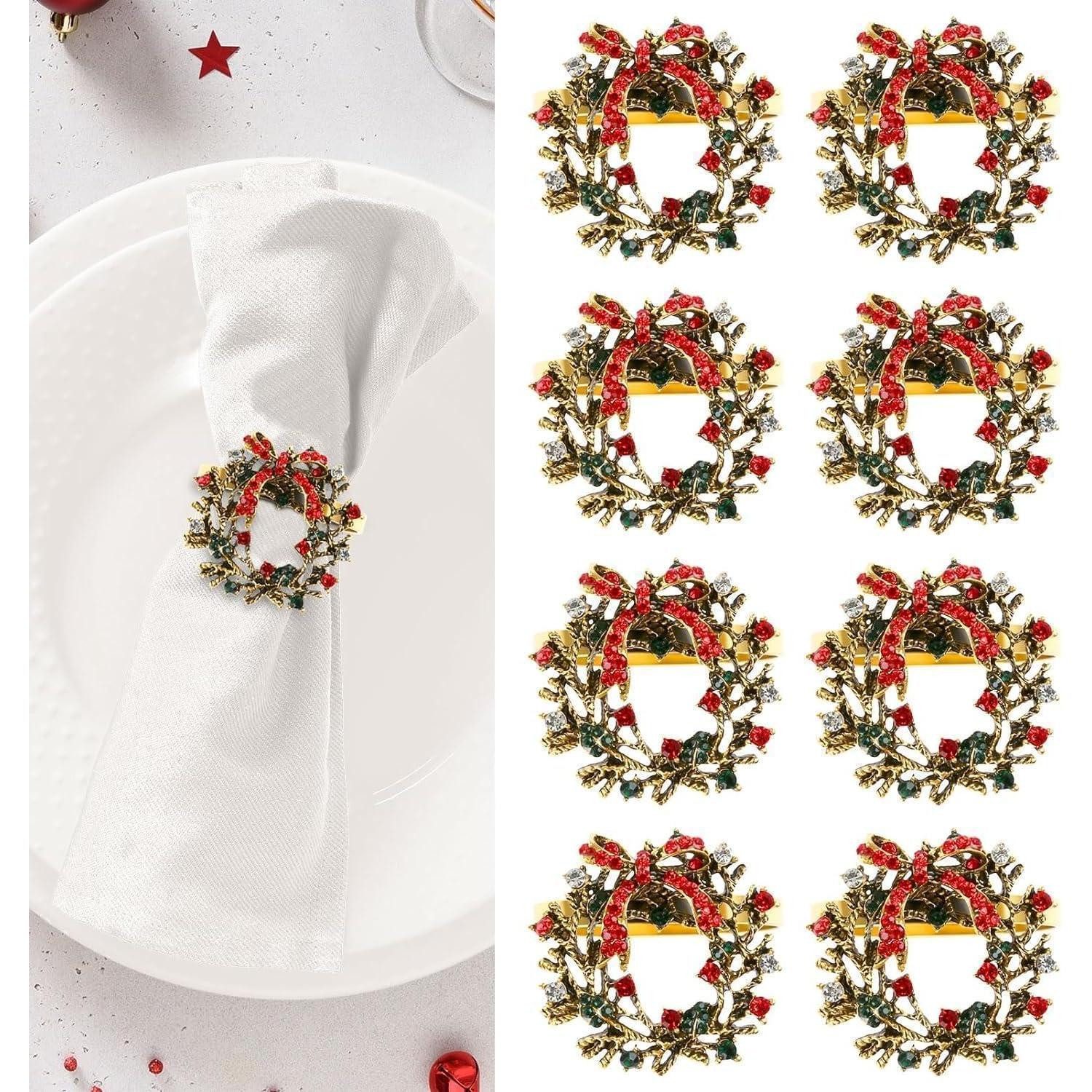 LuxusKollektion Baumbehang 8 Weihnachts Serviettenringe Gold mit Strass für Tischdekoration