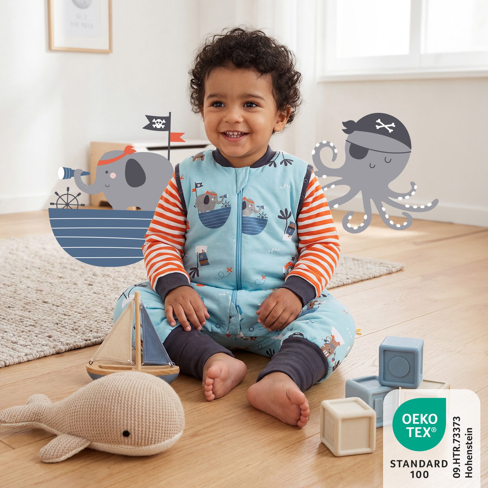 Schlummersack Kinderschlafsack Schlafsack mit Füßen und umklappbaren Bündchen, 1.0 Tog OEKO-TEX