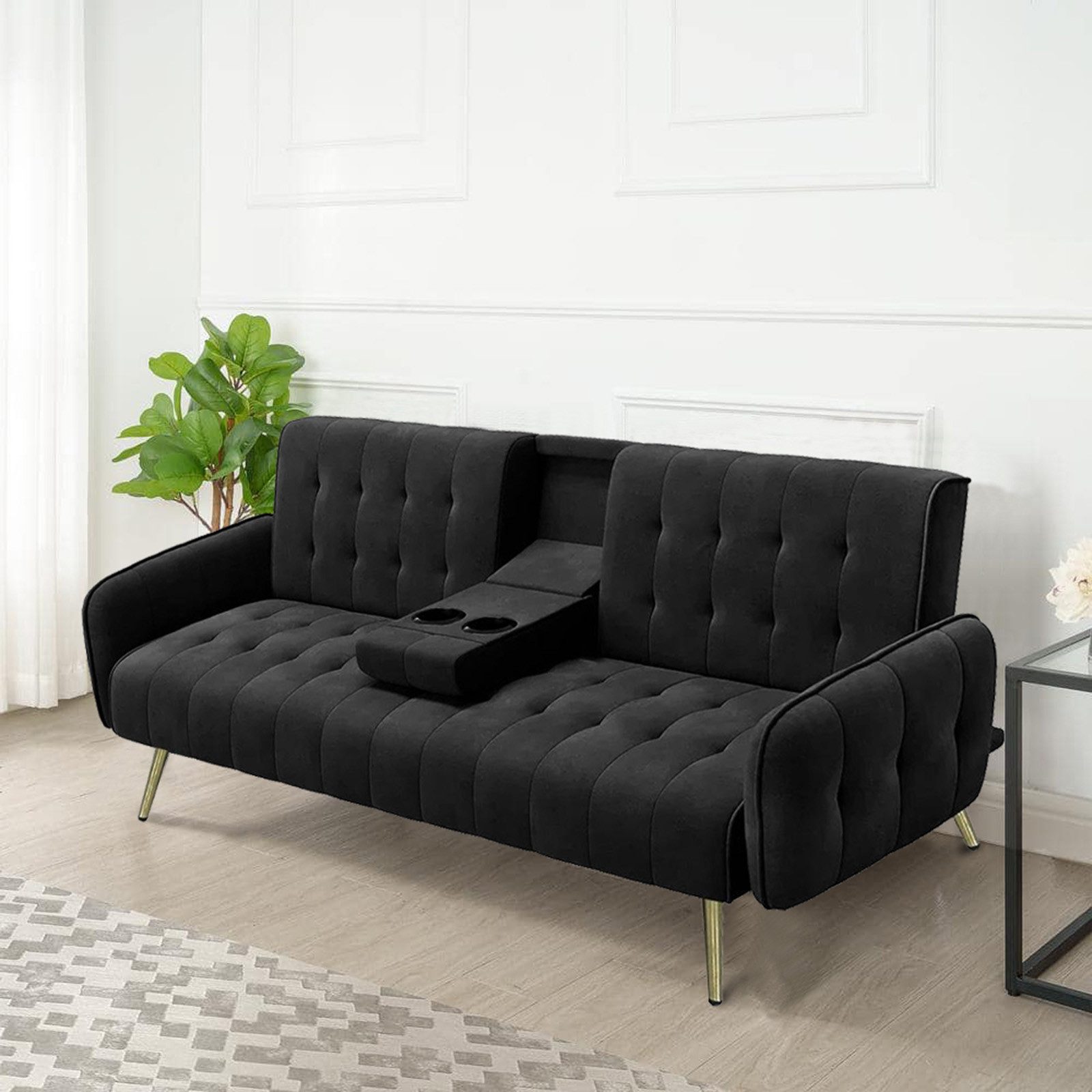 HTI-Living 2-Sitzer Sofa mit Knopfsteppung, Stück 1 Teile, Schlafsofa Zweisitzer klappbare Mittelarmlehne