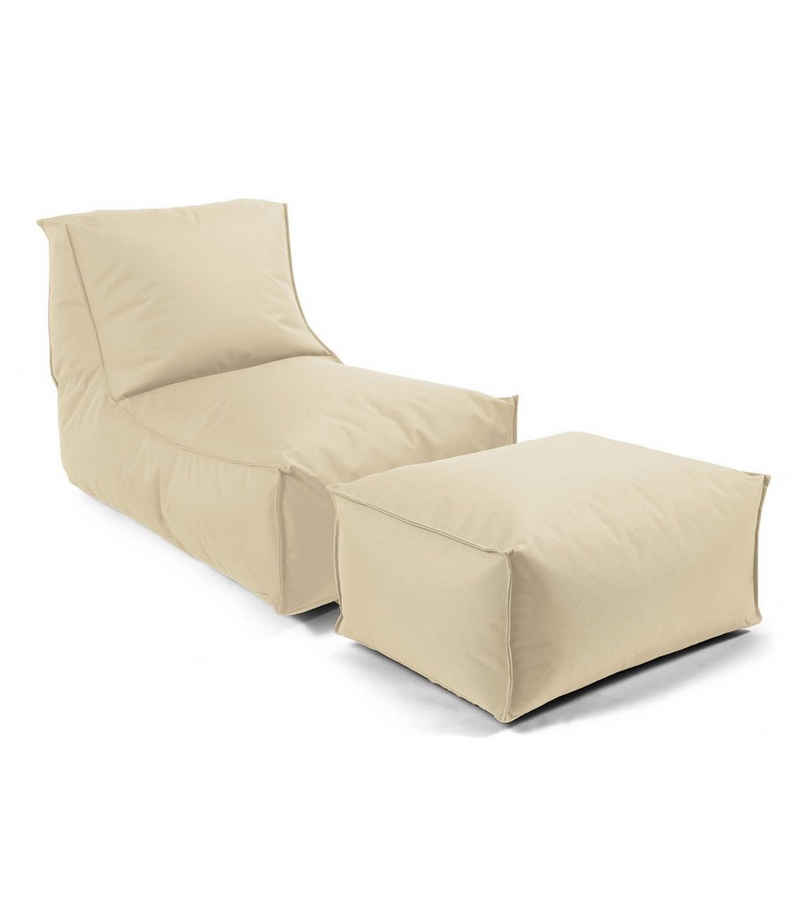 mokebo Sitzsack Der Sundowner (mit Hocker), Bean Bag Outdoor für Kinder & Erwachsene, Relaxliege in Hellbeige