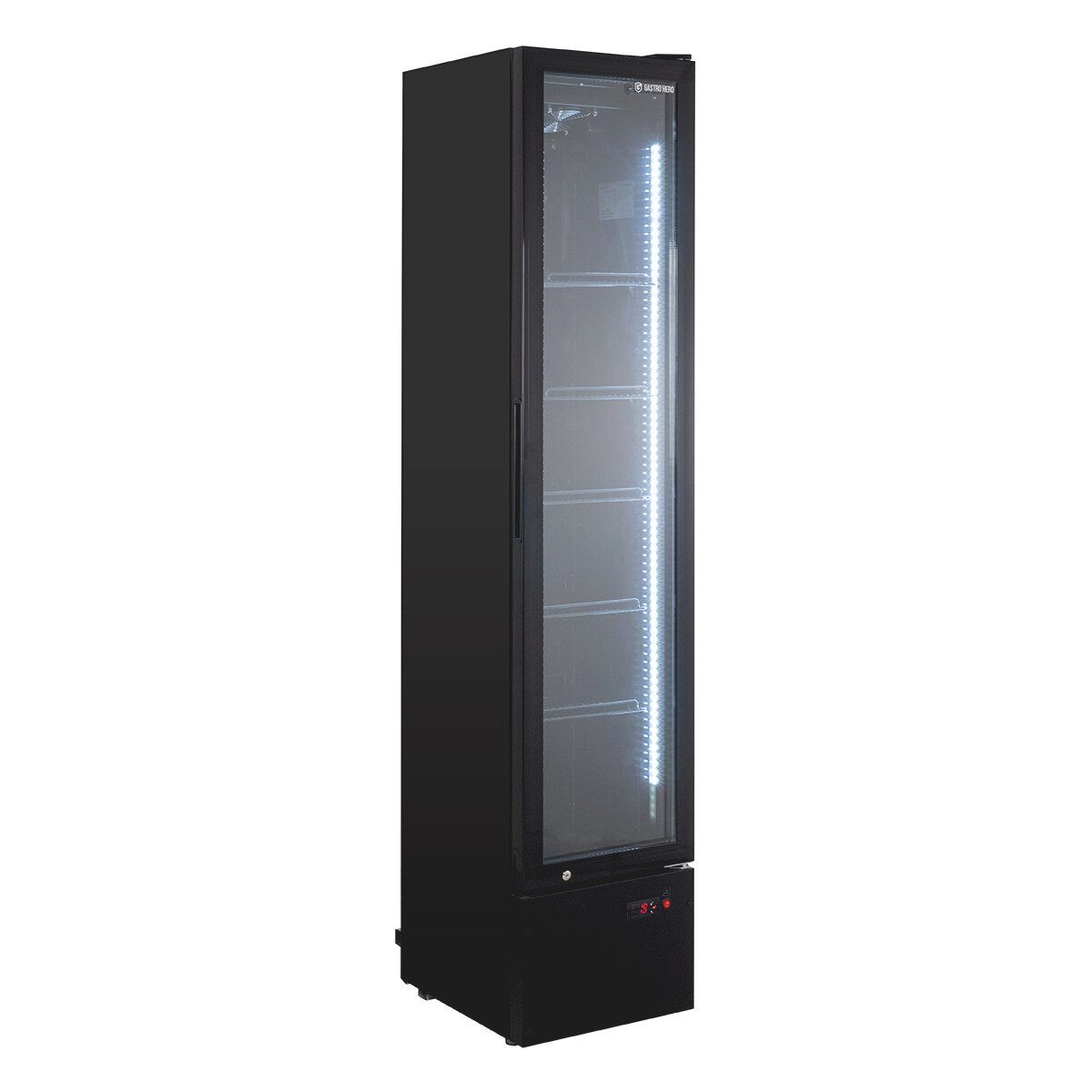 GastroHero Getränkekühlschrank Flaschenkühlschrank 160 Liter schwarz mit Glastür & LED Beleuchtung, 200.3 cm hoch, 44.8 cm breit