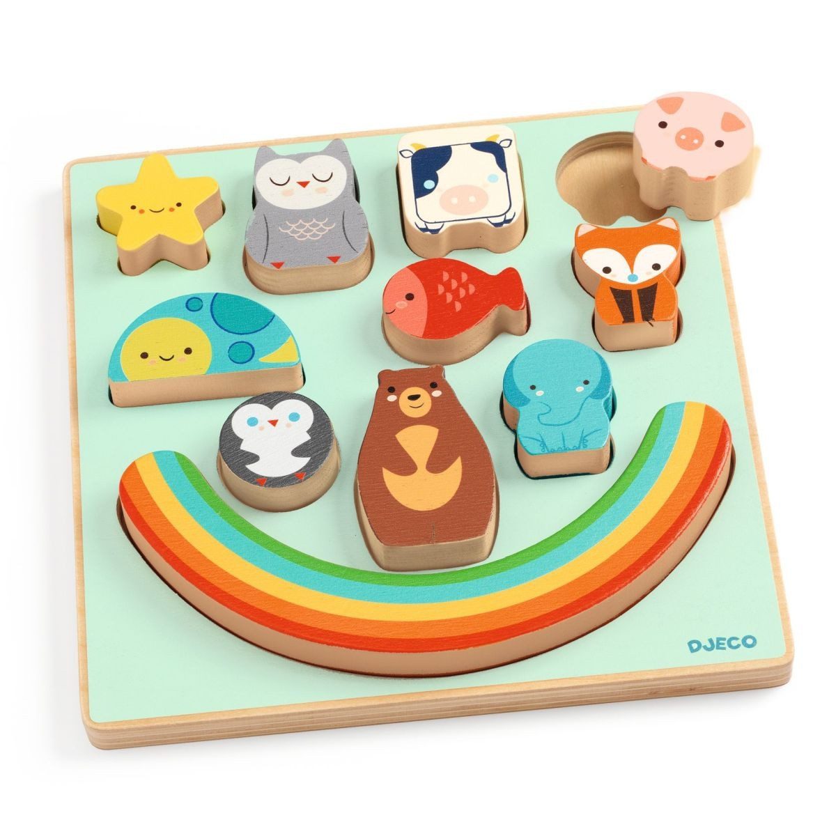 DJECO Lernspielzeug 2in1 Holzpuzzle & Balancespiel mit 11 Teilen ab 18 Monaten