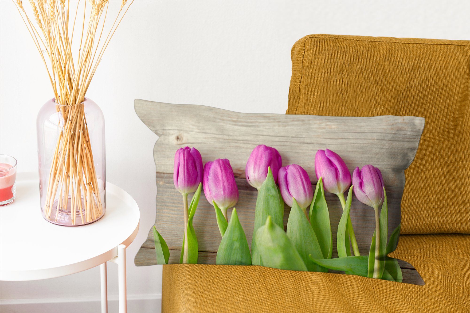 Wohzimmer Dekokissen Füllung, Schlafzimmer Zierkissen, MuchoWow Tulpen, Dekokissen mit Lila Dekoration,