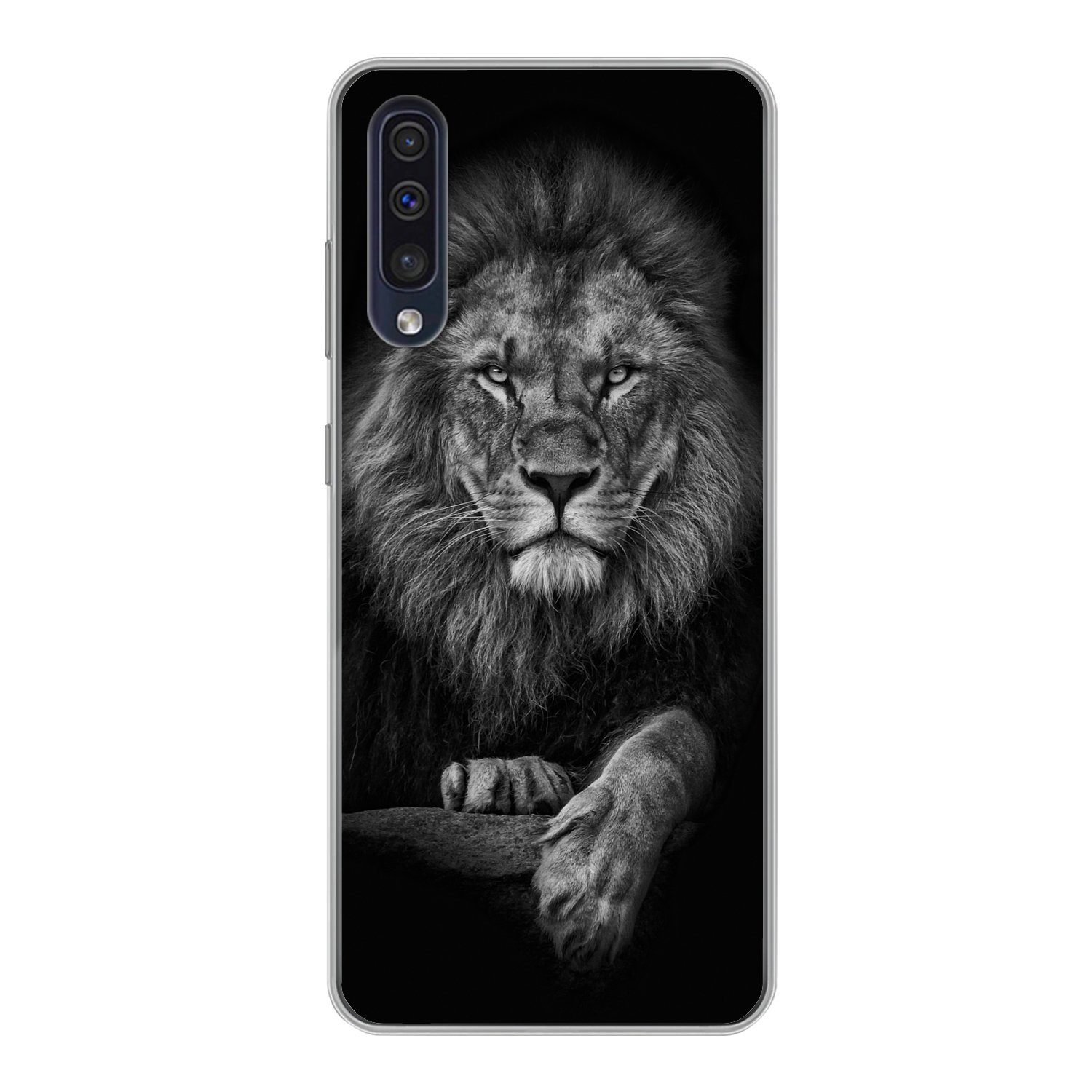 MuchoWow Handyhülle für Samsung Galaxy A30s Löwe - Tiere - Schwarz - Weiß, Smartphone-Bumper, Print, Handy Schutzhülle Dünn