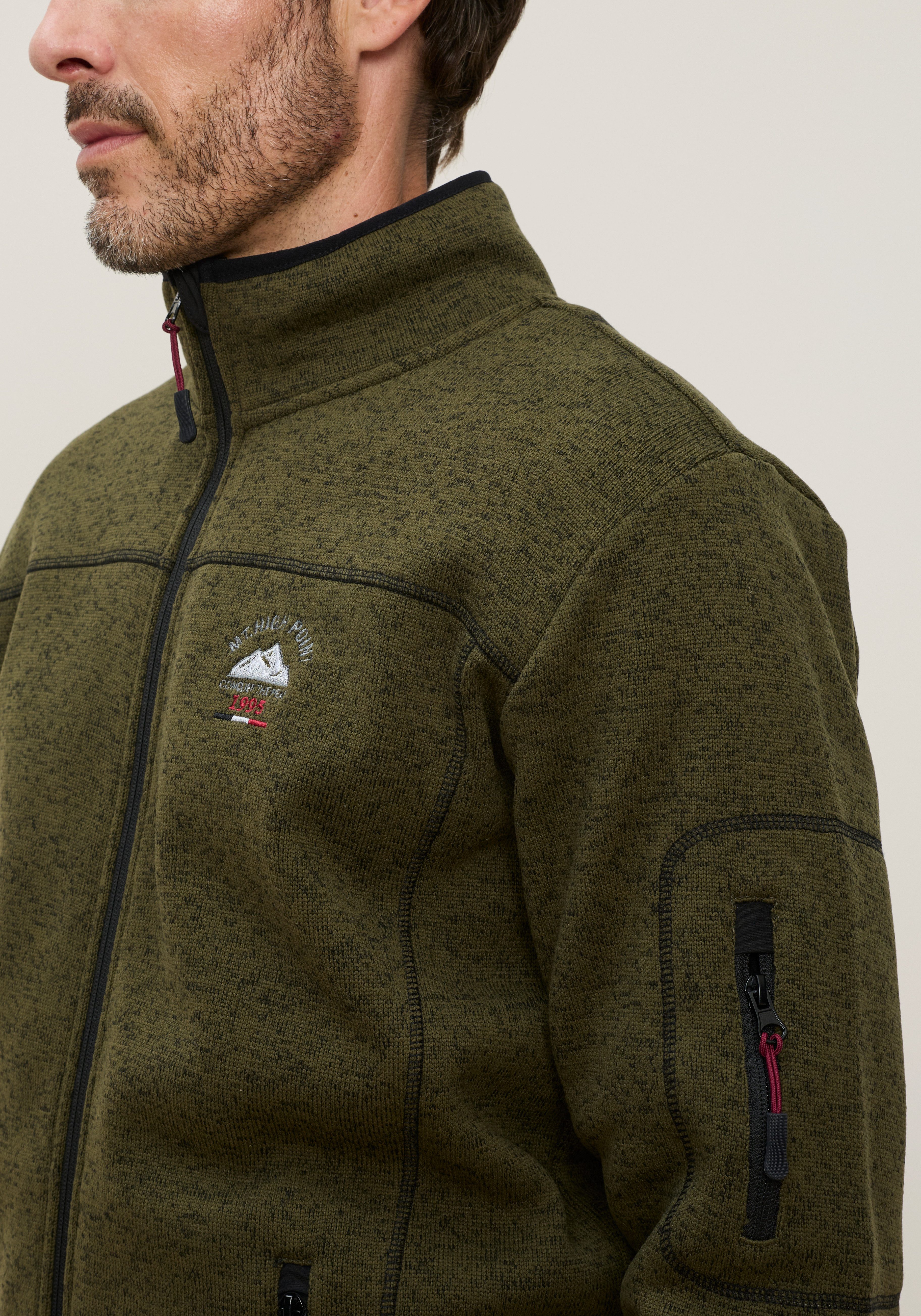 Man's World Strickfleecejacke für die Übergangszeit, mit Reißverschlusstaschen, mit Stehkragen – Bild 4 von 5
