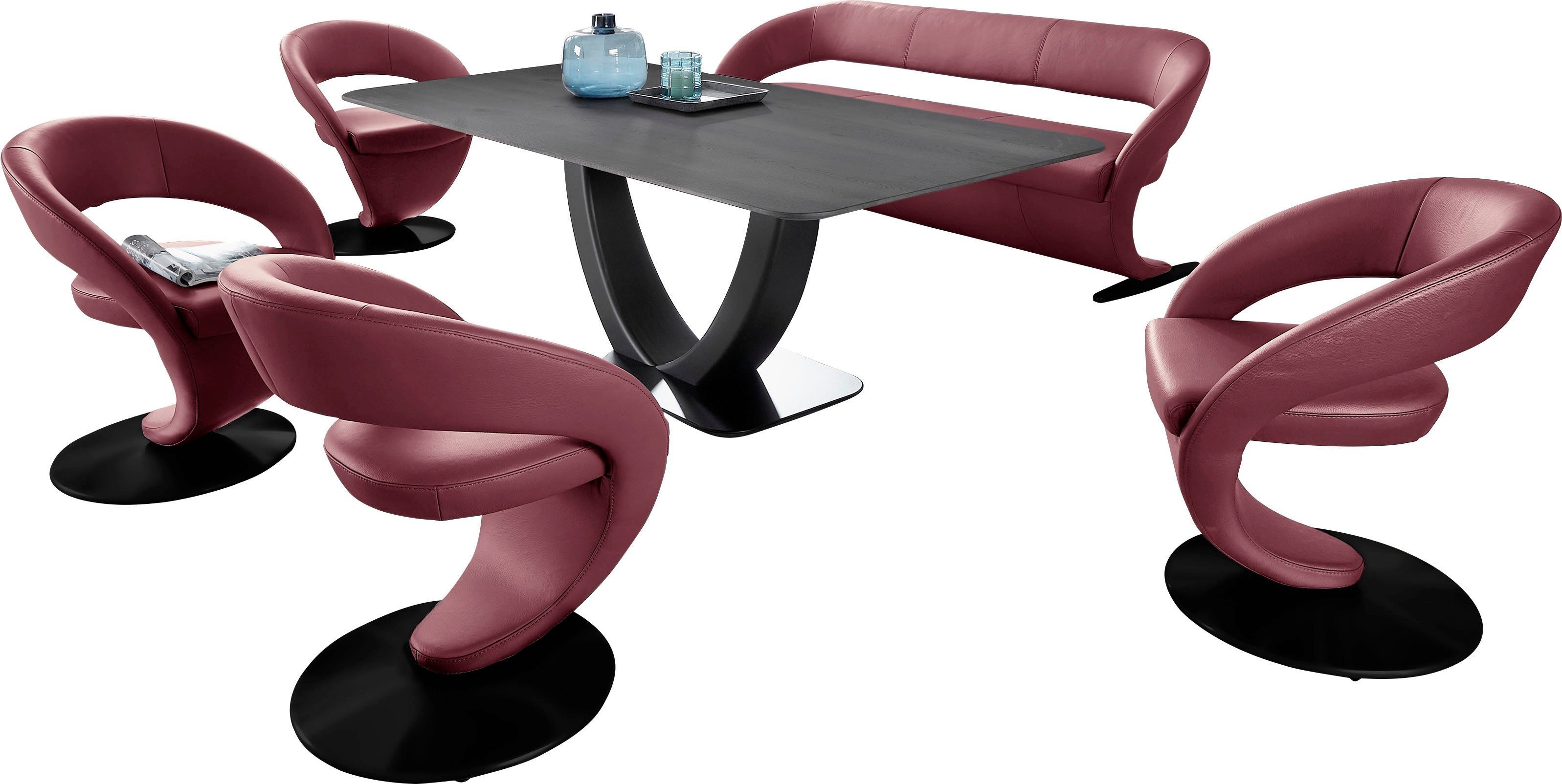 & 180x90cm, K+W Design-Drehstühlen Tisch Wildeiche Wohnen Wave, 4 in Essgruppe und Komfort Tischplatte (Set),