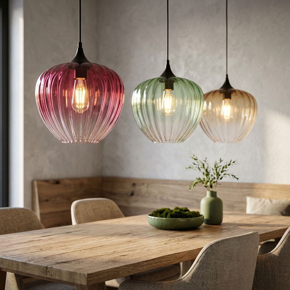 GLOBO LIGHTING Hängeleuchte, Leuchtmittel nicht inklusive, Pendelleuchte Hängeleuchte Metall schwarz Glas rot/grün/amber H 150 cm