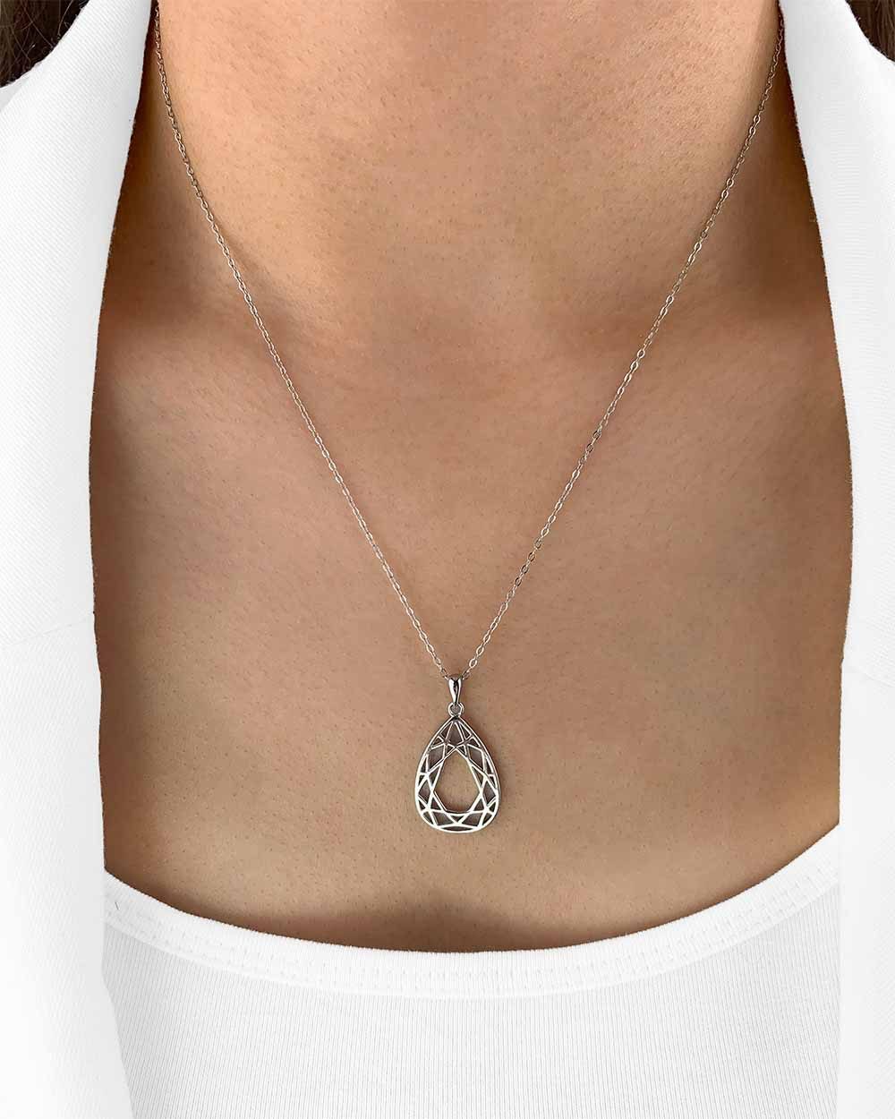 DANIEL CLIFFORD Kette mit Anhänger 'Vivian' Damen Halskette Silber 925 Mandala Tropfen Anhänger (inkl. Verpackung), Silberkette 45cm geometrische Form Anhänger anlaufgeschützt