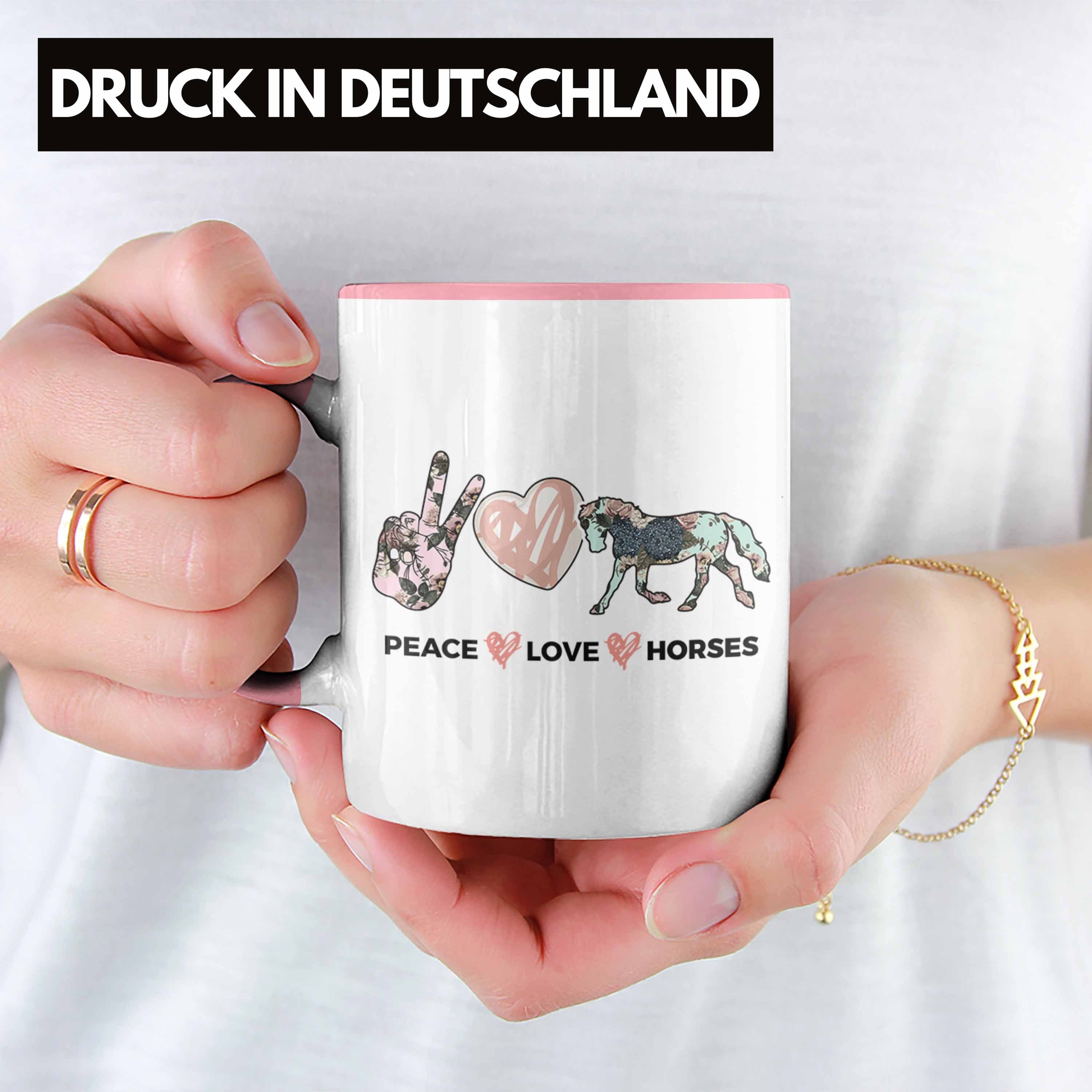 keramik - Tasse Peace Mädchen Trendation Geschenk Pferde Horses, Love Pferdeliebhaber Geschenke Lustig Rosa Tasse Trendation Reiterin Pferde