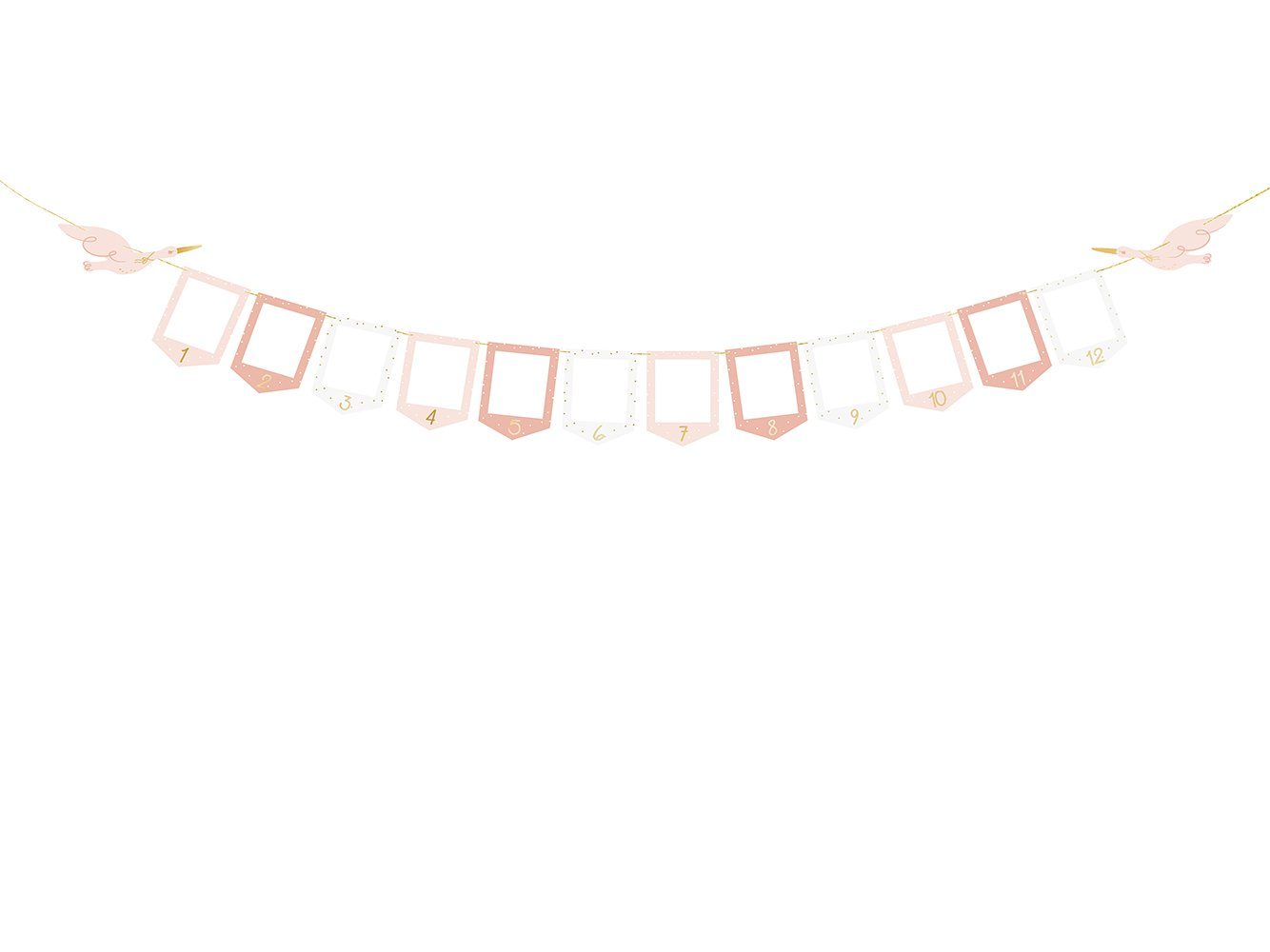partydeco Girlande, Fotogirlande Banner aus Papier Storch 15x300cm rosa gold