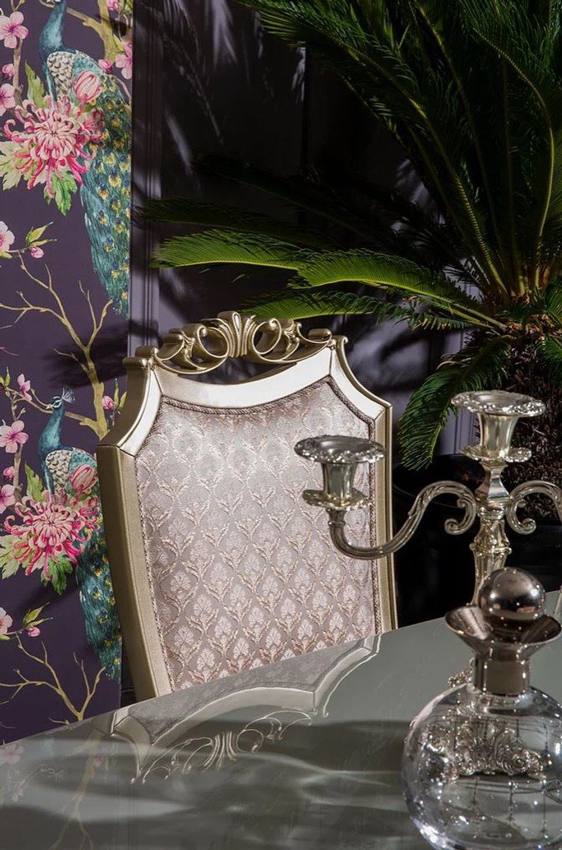 Casa Padrino Esszimmer-Set Luxus Barockstil Esszimmerstühle Esszimmer Barock & Möbel - - Esszimmer Esstisch 1 Silber Prunkvoll im Edel Set / - & 6 Rosa