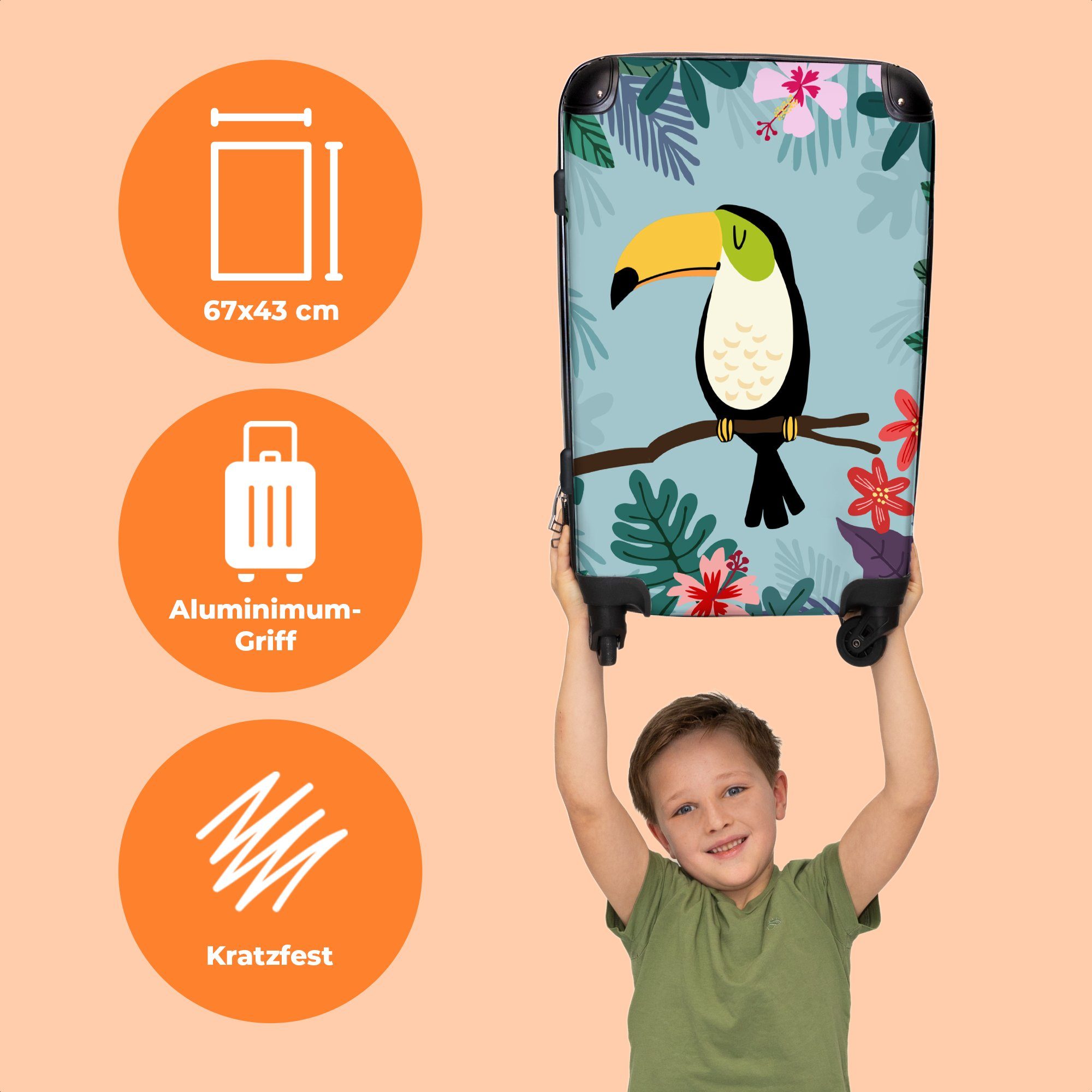 - 67x43x25cm - mit Trolley Tiere Tukan Rollen - Reisekoffer Koffer - NoBoringSuitcases.com© Kinder Große Pflanzen 4 4 Rollen, Aufgabegepäck - Kinder, Rollkoffer