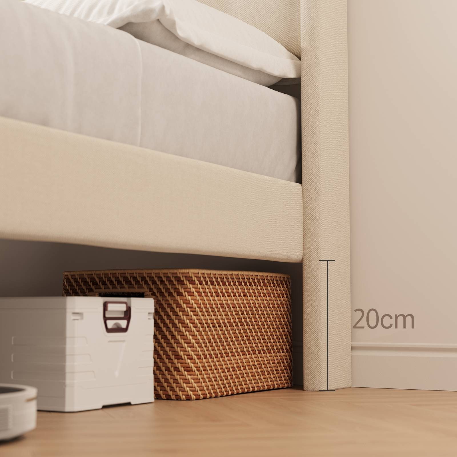 Blishom Bettgestell Polsterbett mit Flügelkopfteil, Doppelbett, Einzelbett 2 Modelle, stabiler Stoffbettrahmen mit Massivholzbeinen