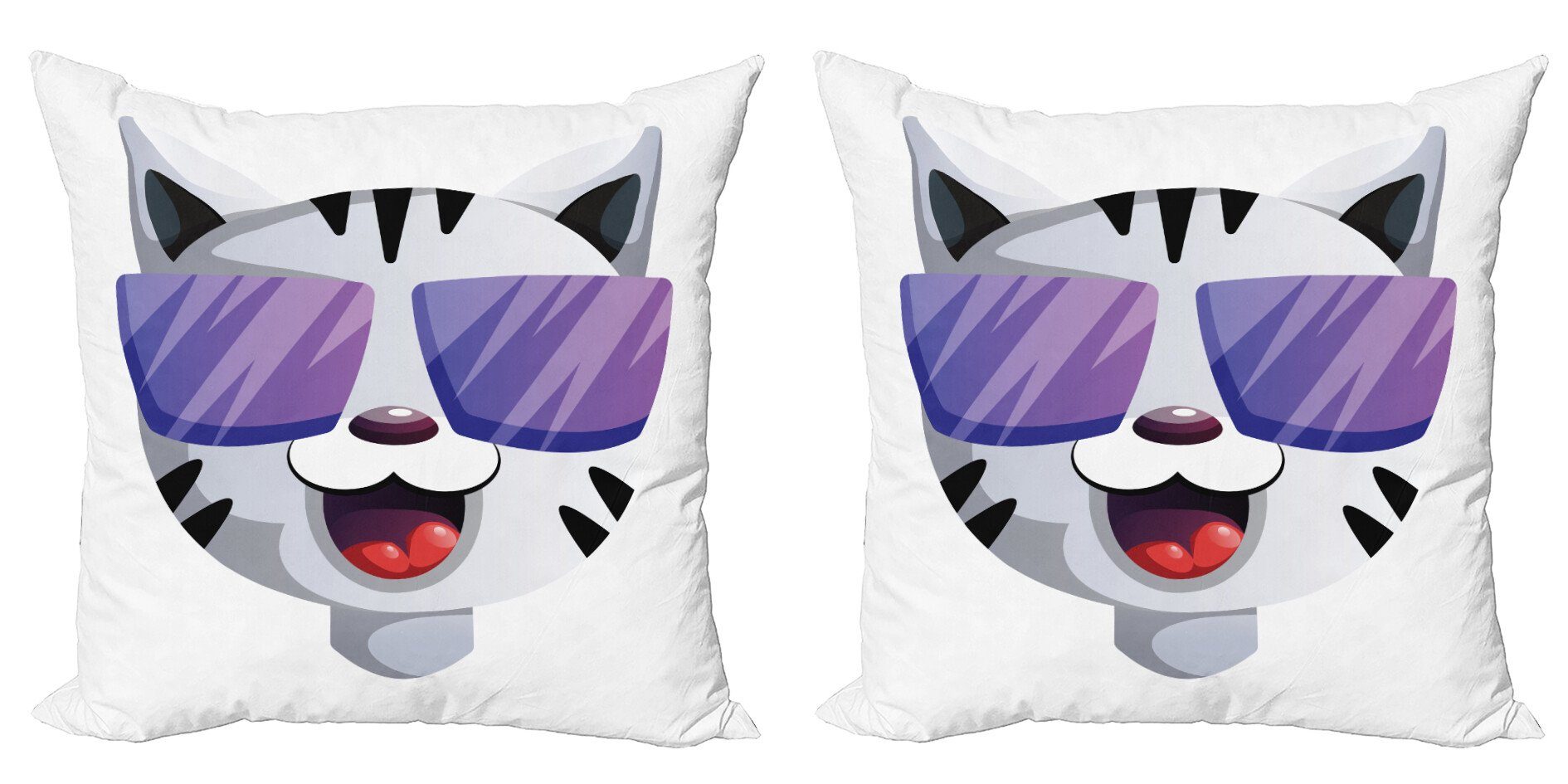 Digitaldruck, Abakuhaus Kissenbezüge Accent Stück), Doppelseitiger Sonnenbrille Cartoon Portrait Modern Kitten (2