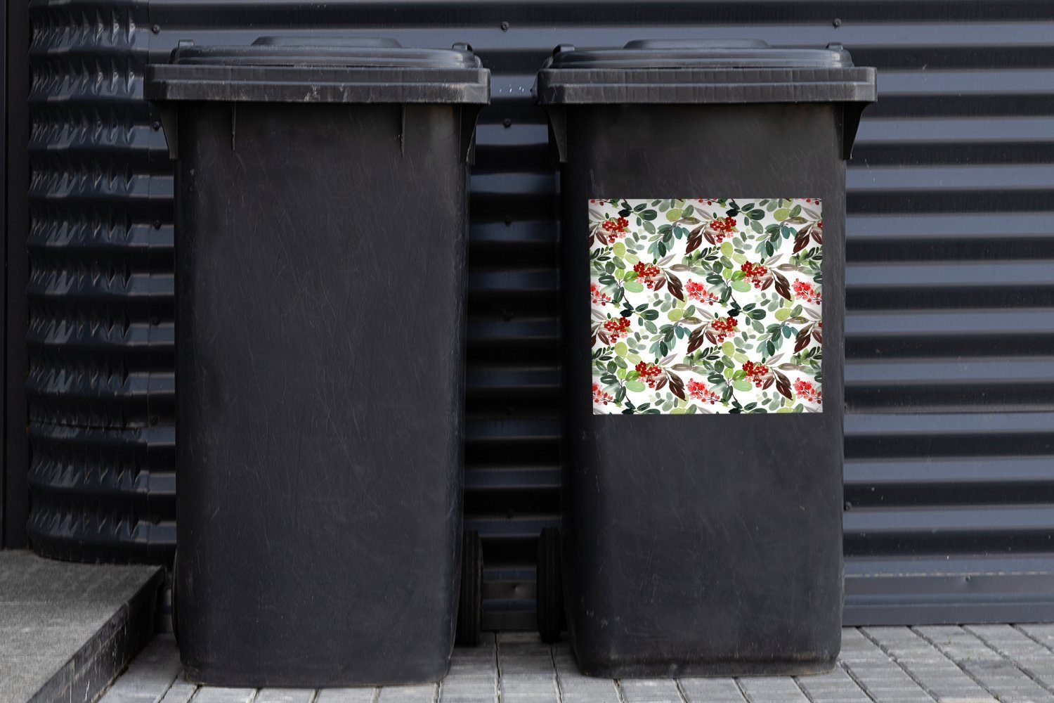 Sticker, - Aquarell (1 MuchoWow Abfalbehälter Wandsticker Container, - St), Mülleimer-aufkleber, Mülltonne, Rot Pflanzen