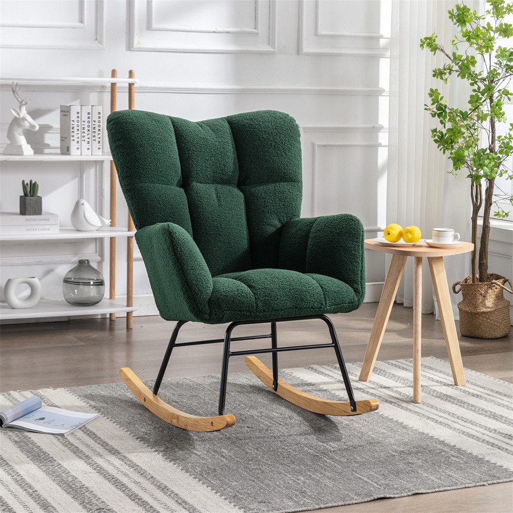 XDeer Schaukelstuhl Mid Century Modern Teddy Fabric Tufted Upholstered Rocking Chair Padded Seat For Living Room Bedroom Green