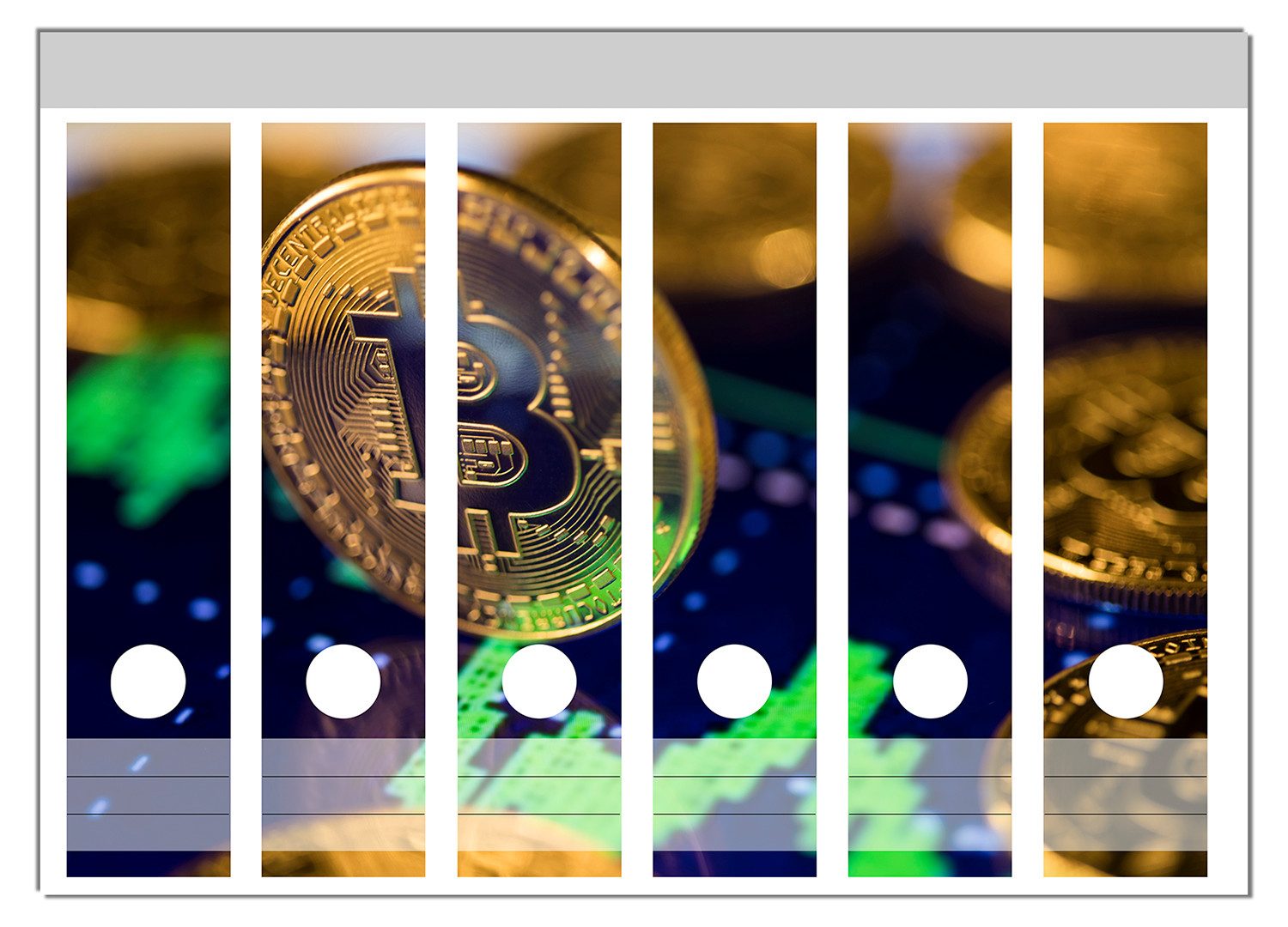 Wallario Etiketten Bitcoin im Marktgeschehen, Ordnerrücken-Sticker in verschiedenen Ausführungen