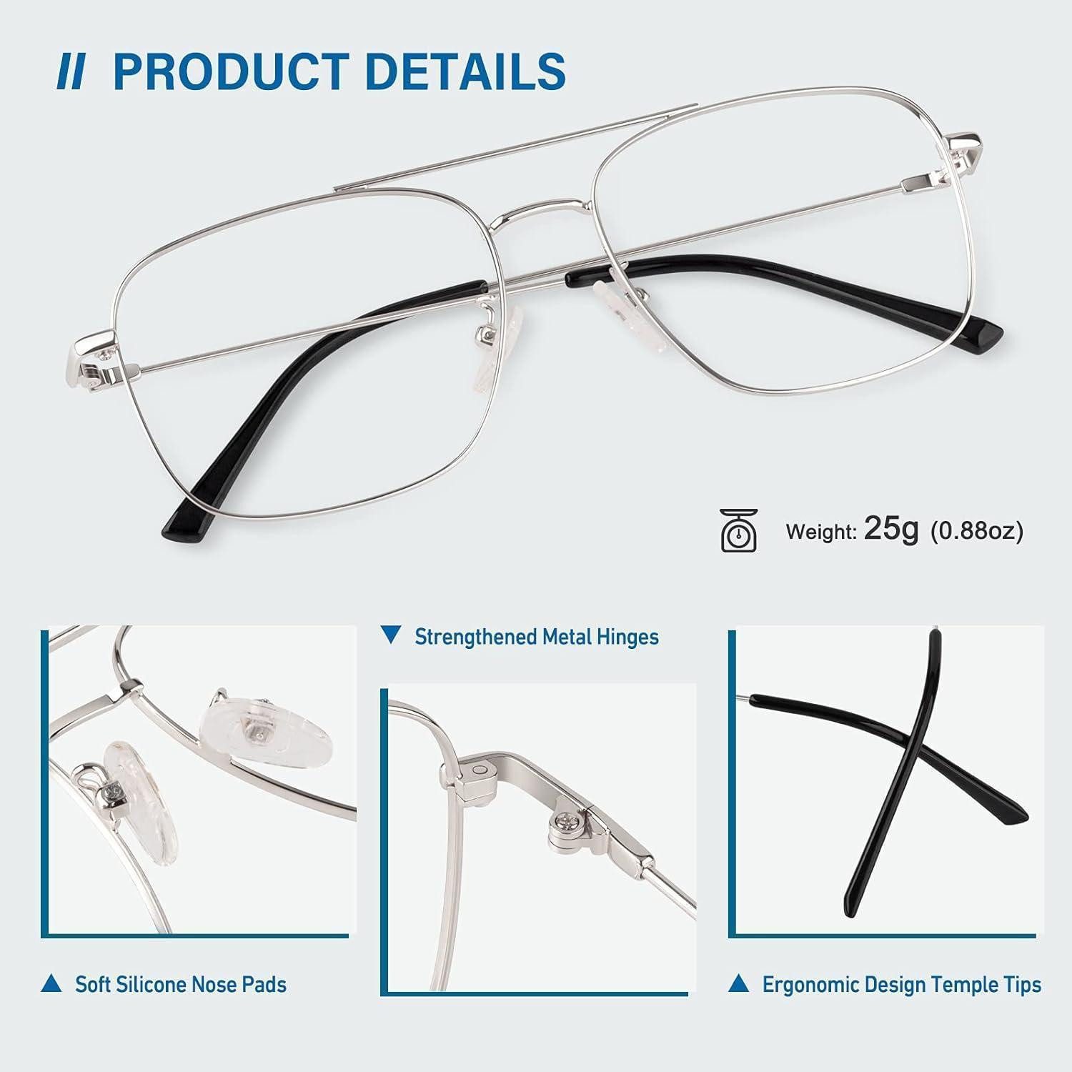 LuxusKollektion Brillengestell Brille Pilot Fake Damen Herren Retro Metallrahmen UV400 2 Silber