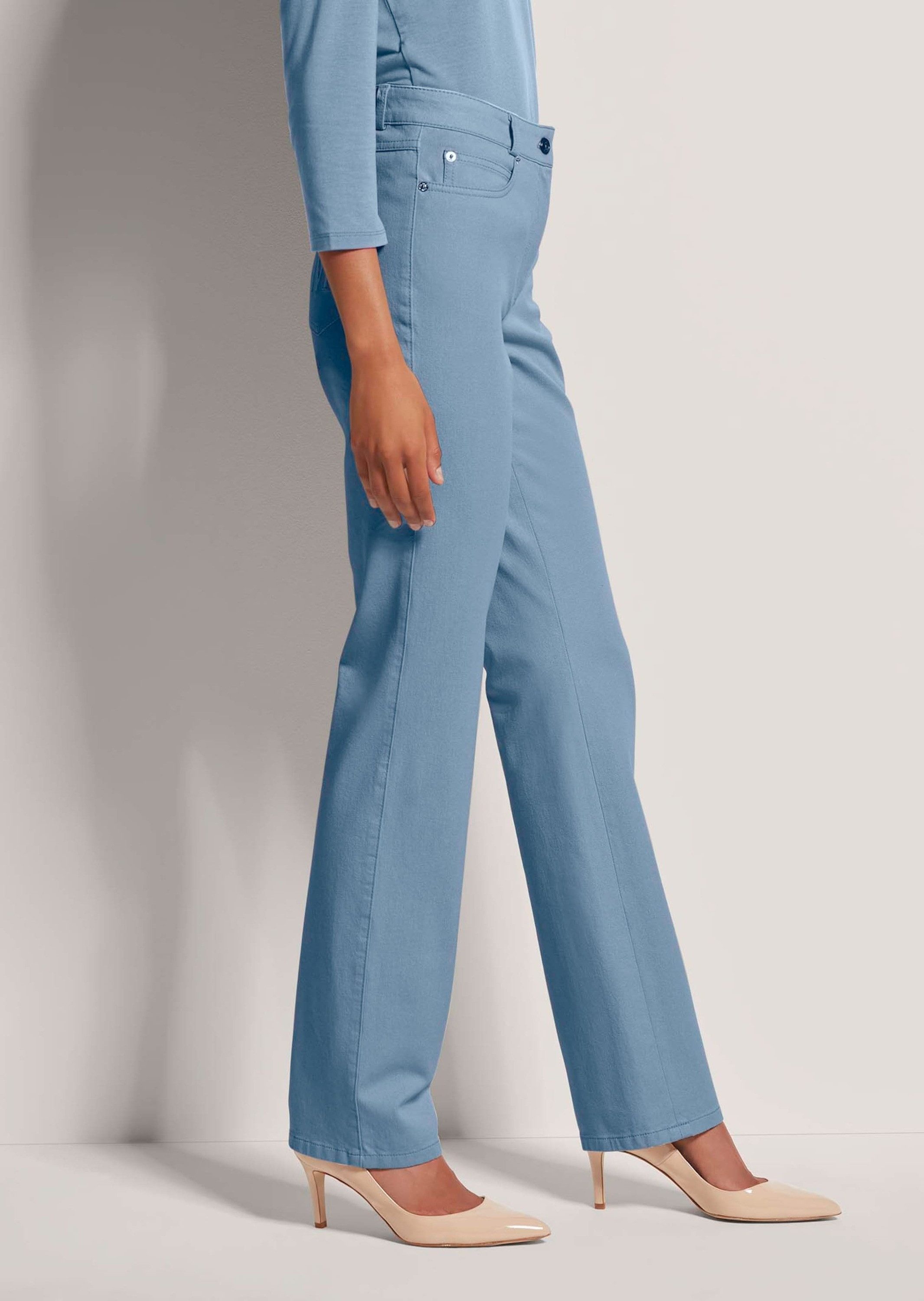 MADELEINE Gerade Jeans Schmale Jeans im Five-Pocket-Style Basichose mit Formbund, Gürtelschlaufen und Knöchellang