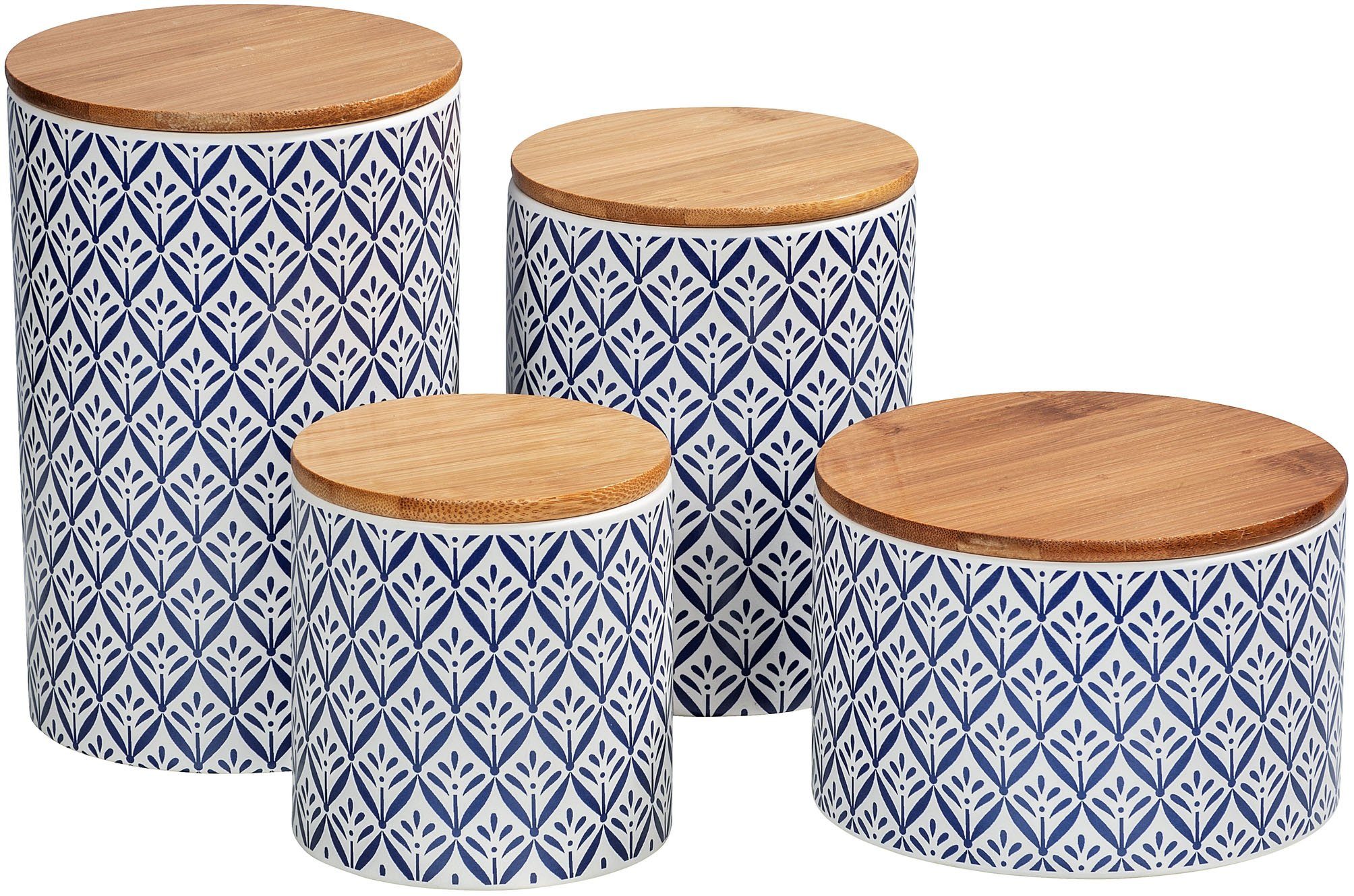 im und 3-tlg), Lorca, Ornamenten-Muster Blau-Weiß, 1,45/0,95 Keramik, WENKO in l 0,45 mediterranen (Set, Bambus, Vorratsdose