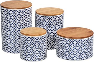 WENKO Vorratsdose Lorca, Bambus, Keramik, (Set, 3-tlg), im mediterranen Ornamenten-Muster in Blau-Weiß, 1,45/0,95 und 0,45 l