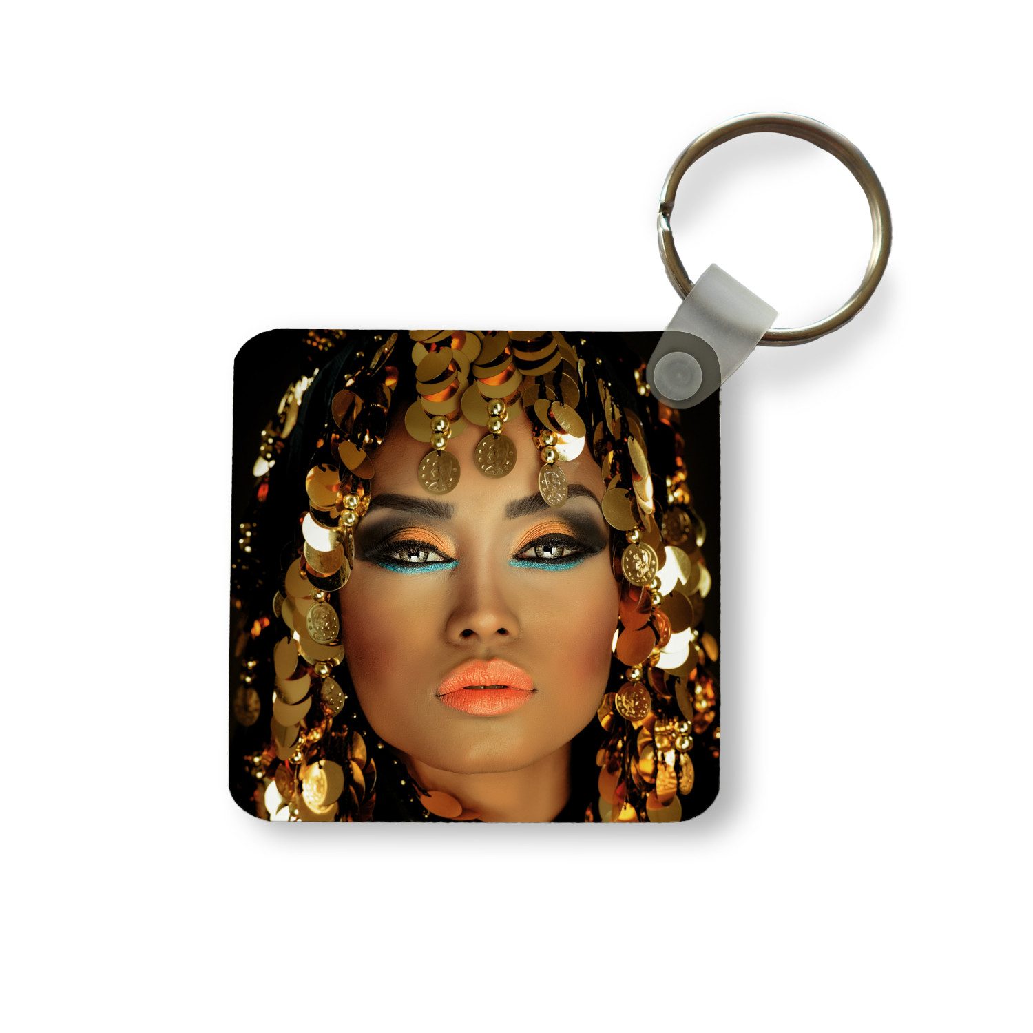 MuchoWow Schlüsselanhänger Frau - Kleopatra - Gold - Schmuck - Make-up - Luxus, Quadratisch, Accessoire Auto / Haus / Rucksack / Handtasche, 5x5 cm