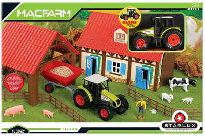 STARLUX Spielfahrzeug-Erweiterung Farm Set Bauernhof Claas Trecker Traktor Anhänger Tiere Zaun