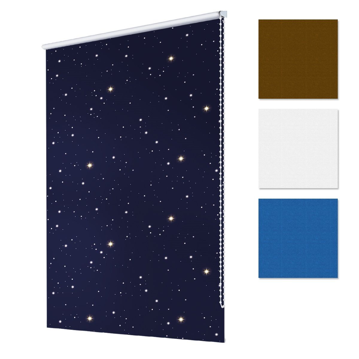 Doppelrollo blau mit Sterne, 100x230 cm, Befestigungsmaterial, ECD Germany, Klemmträger