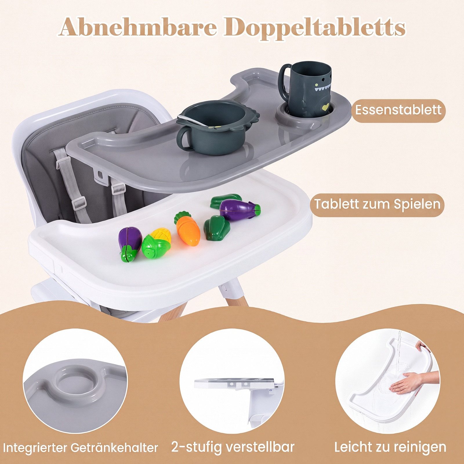 COSTWAY Hochstuhl, Kinderhochstuhl, Babystuhl klappbar, mit Fußstütze