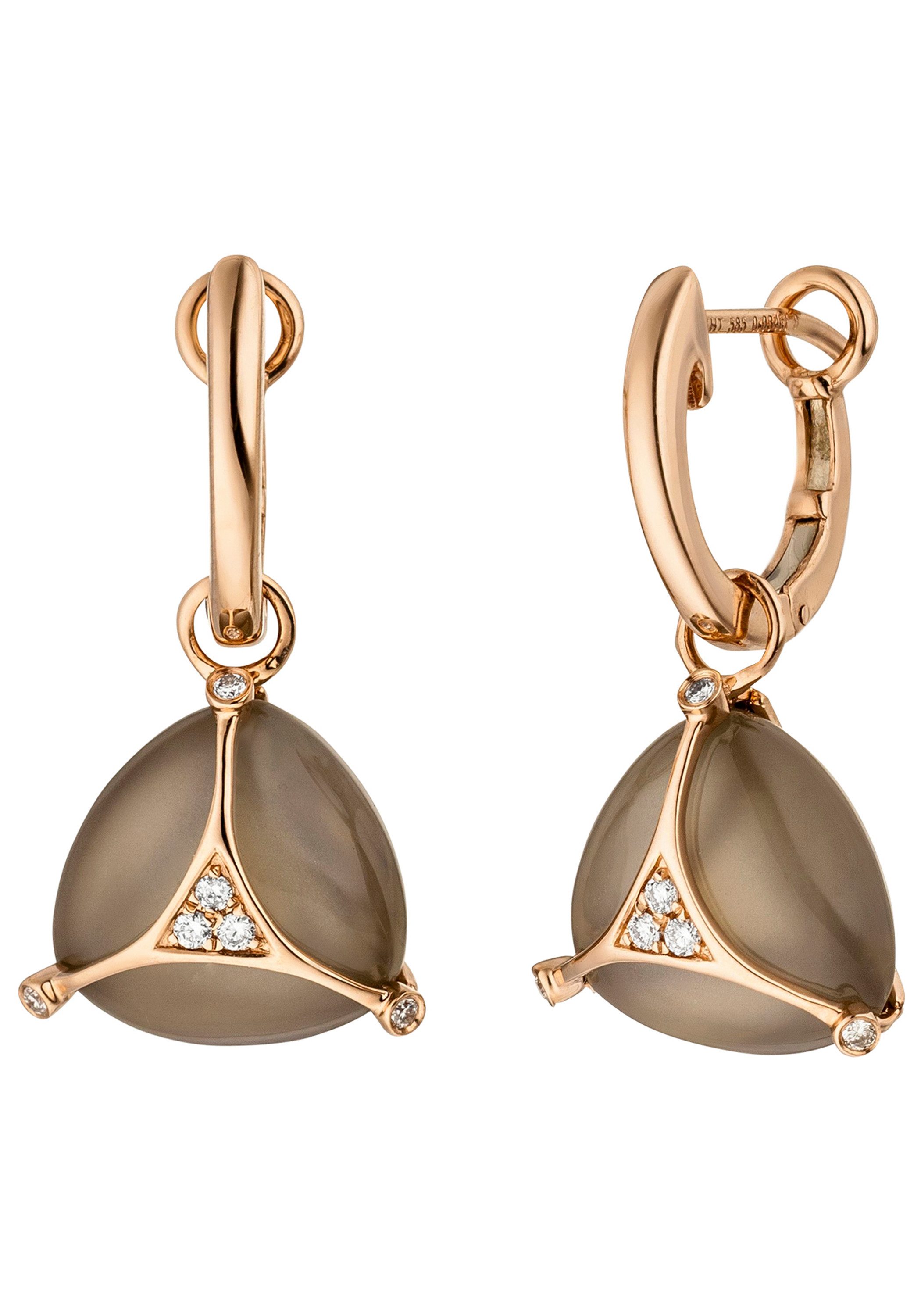 JOBO Paar Creolen Ohrringe Roségoldohrringe, 585 Roségold mit 2 Mondstein und 12 Diamanten