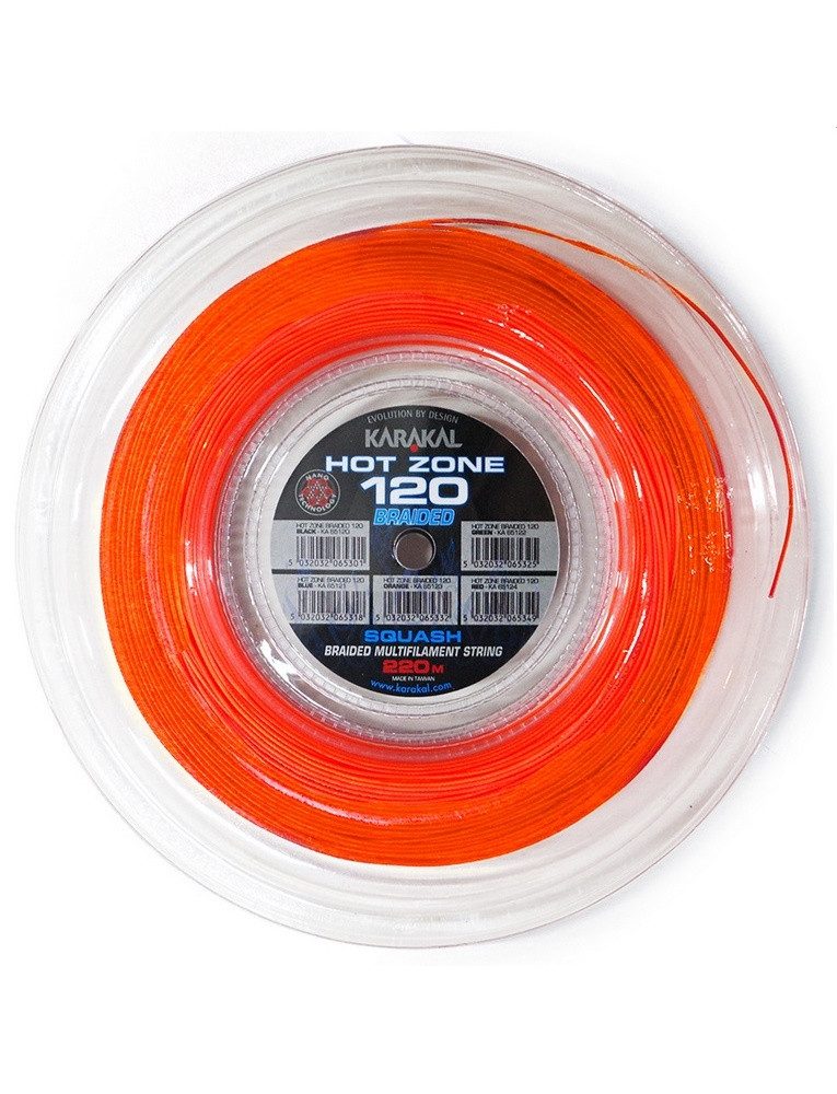 Karakal Squashsaite Hot Zone Braided 120 (Power+Kontrolle) orange 220m Rolle, Saitendicke: 1.20