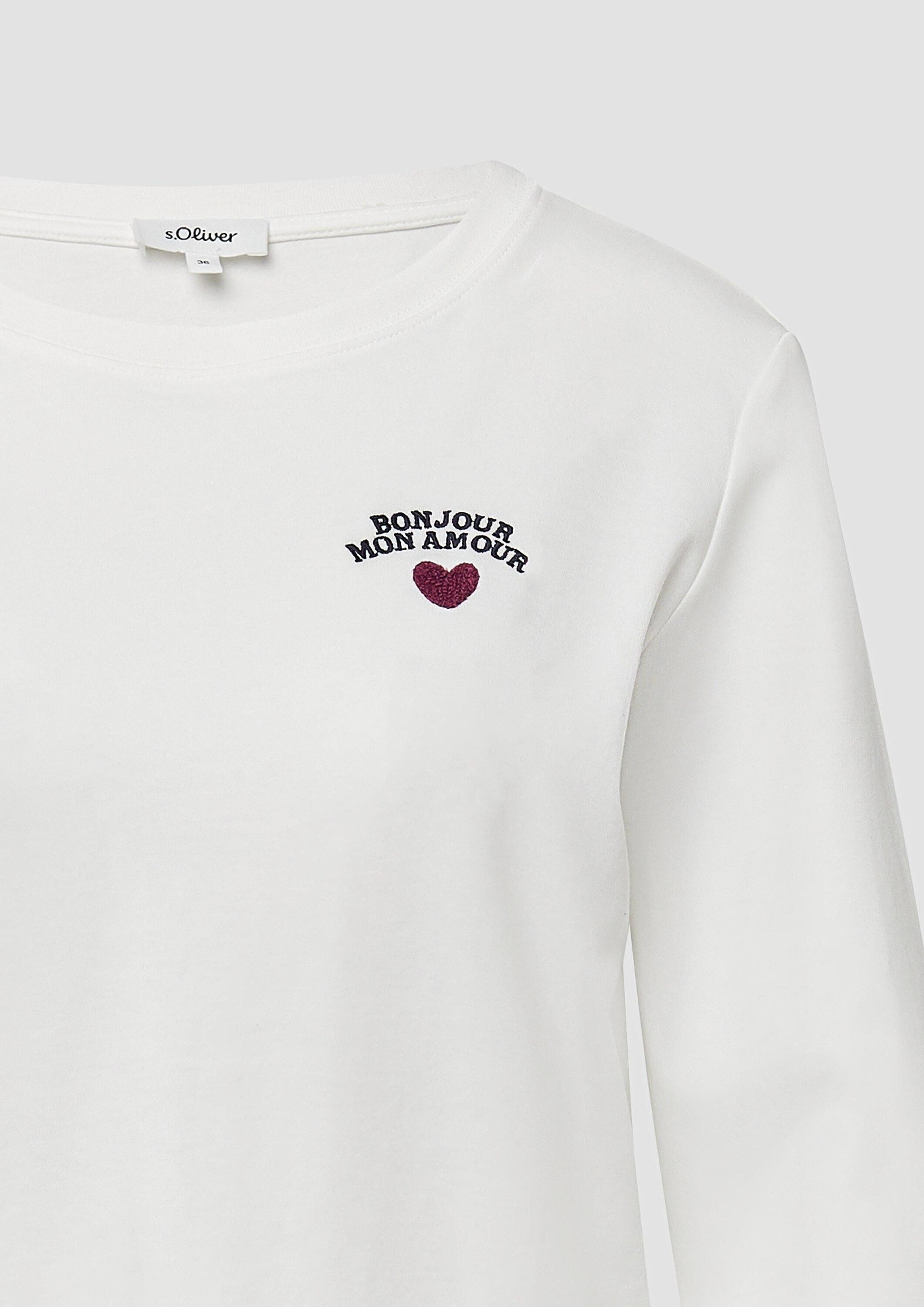 s.Oliver Langarmshirt T-Shirt Verkürztes Longsleeve mit Stickerei-Detail