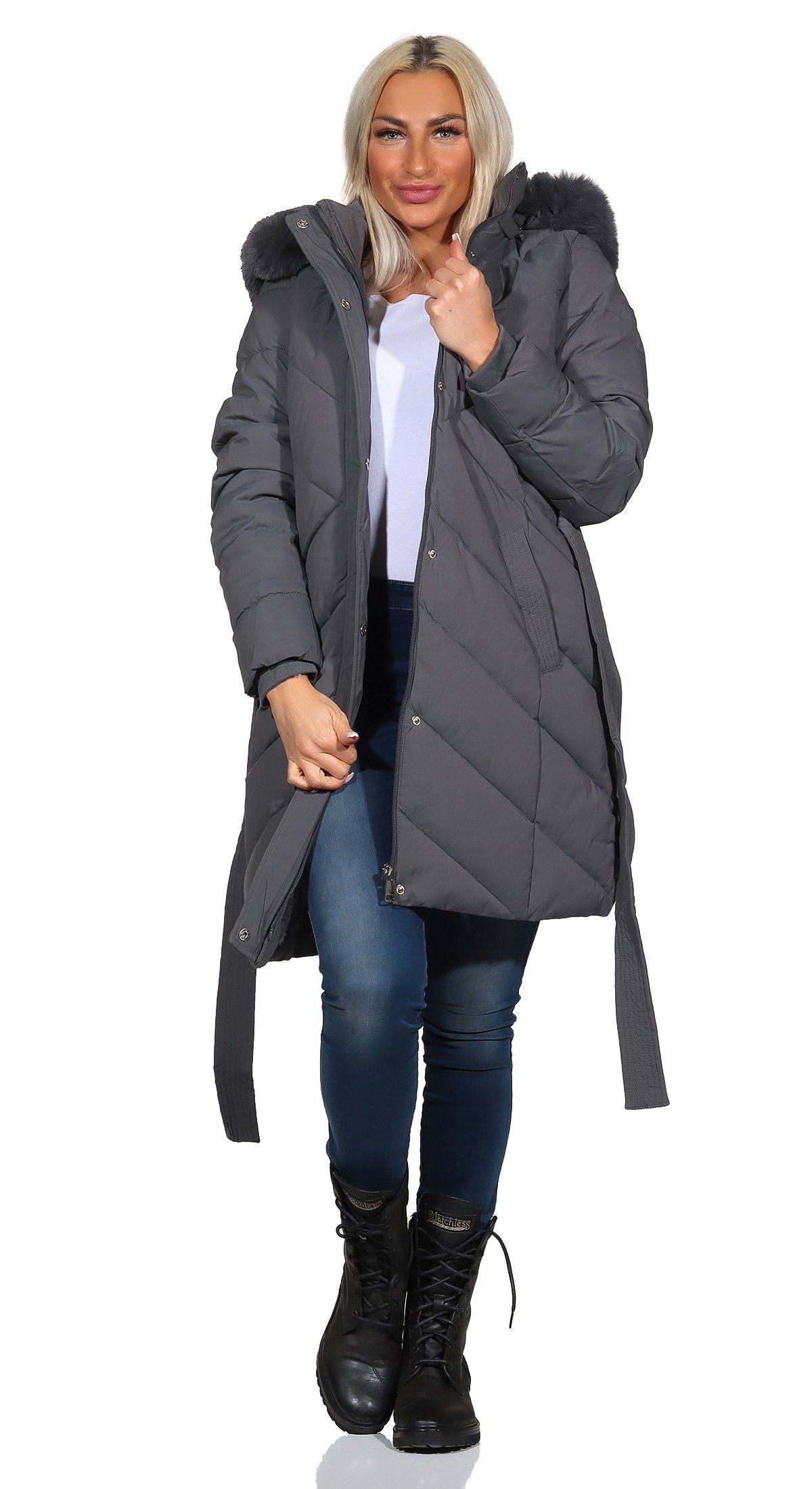 Aurela Damenmode Kurzmantel Steppmantel Damen Mantel diagonal gesteppt mit günstig online kaufen