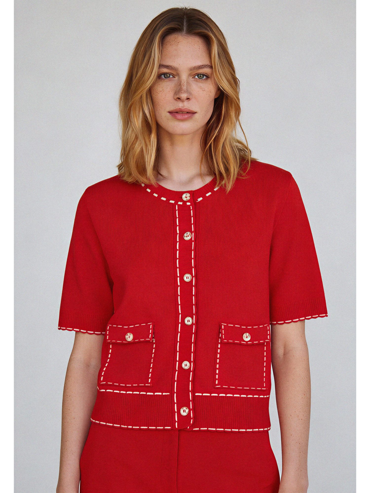 MORE&MORE Strickjacke stylishe Kurzarm-Strickjacke, Ziernähte günstig online kaufen