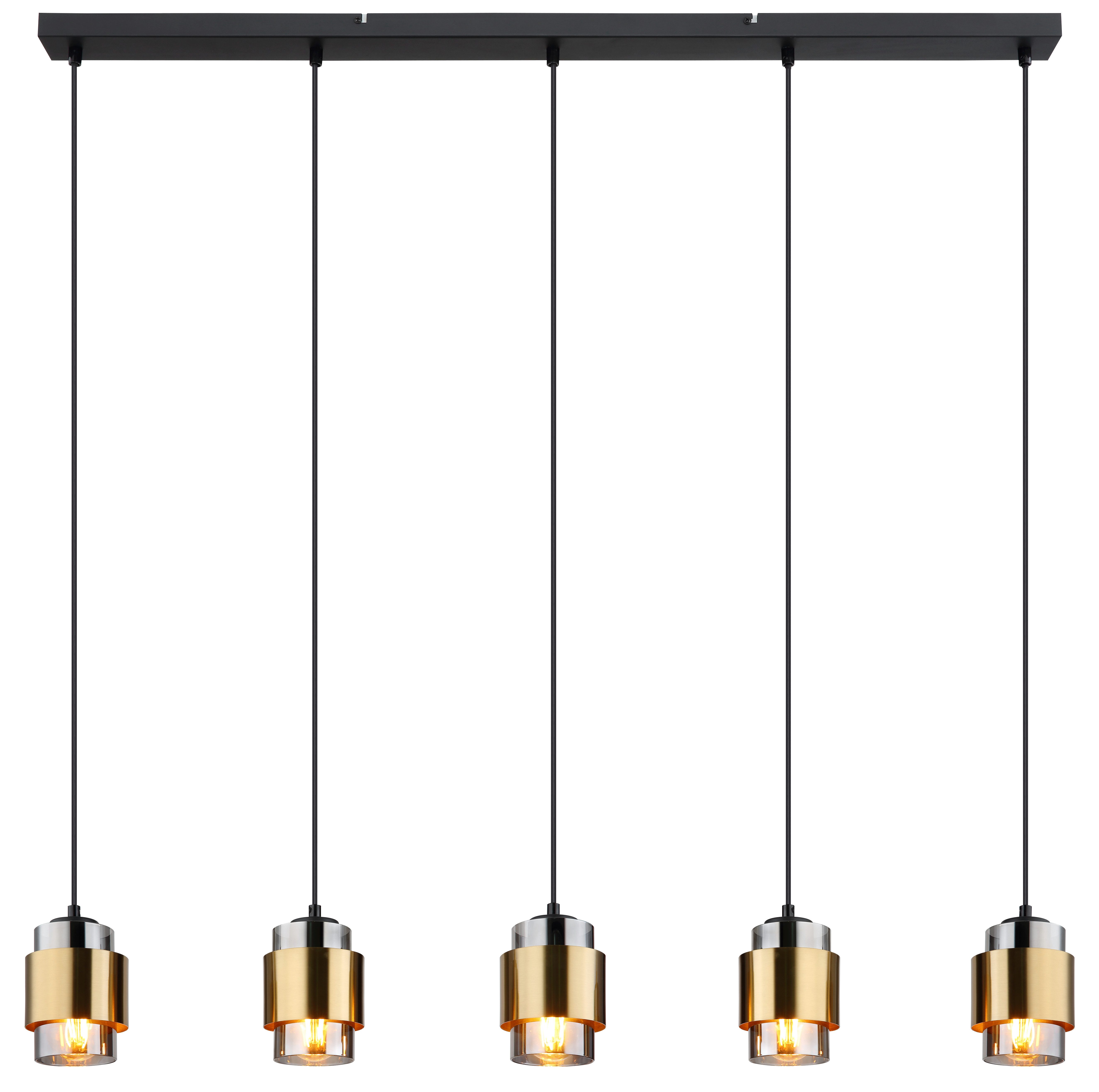 GLOBO LIGHTING Hängeleuchte MILLEY, ohne Leuchtmittel, Hängeleuchte Schwarz, Rauchglas, Messingring, E27
