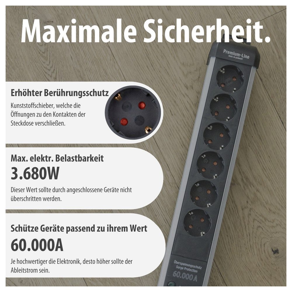 Brennenstuhl Brennenstuhl 1391010601 Überspannungsschutz-Steckdosenleiste Silber, Steckdosenleiste (Kabellänge 5.00 m) – Bild 5 von 5