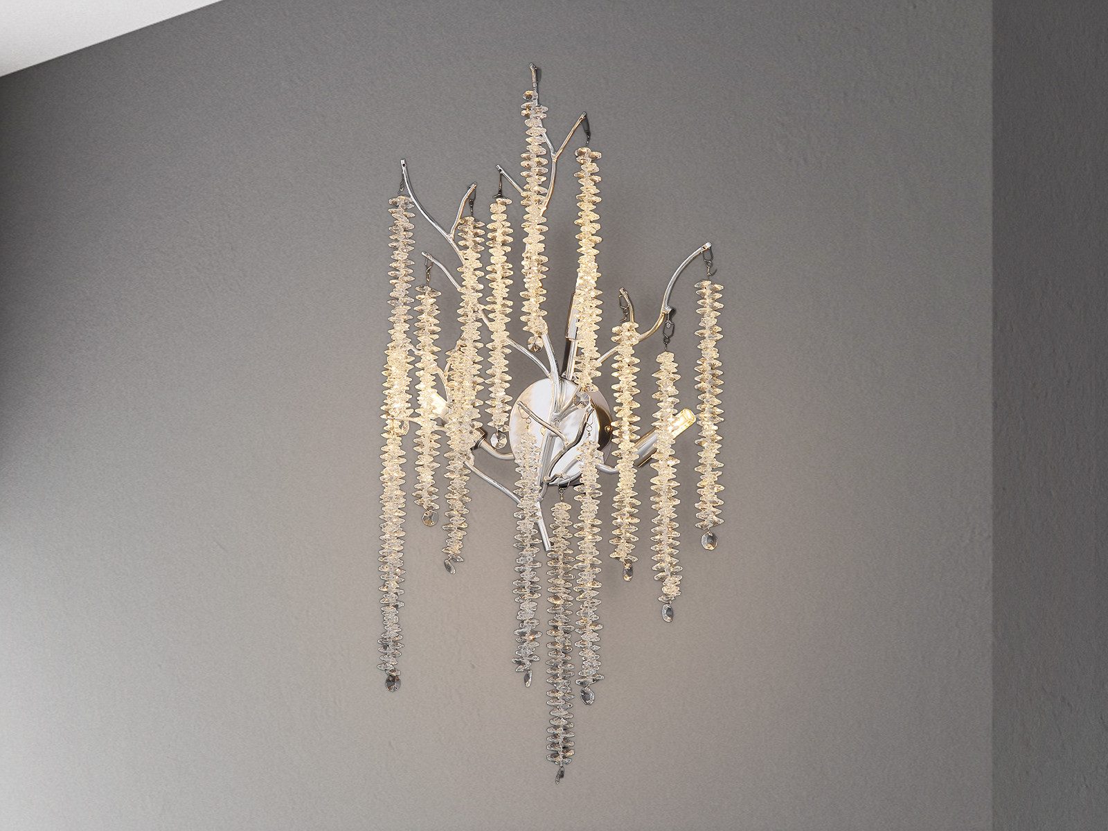 GLOBO LIGHTING LED Wandleuchte mit Glas Kristall Behang Höhe 60cm, Dimmfunktion, LED wechselbar, warmweiß, innen, Design ausgefallen, große Wandlampe inkl. Leuchtmitteln