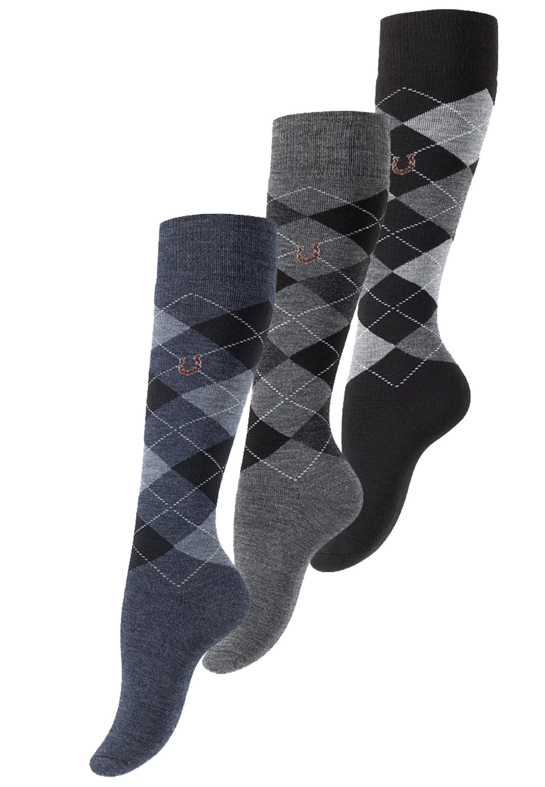 Vincent Creation® Kniestrümpfe "Karo Classic" (3-Paar) mit Frotteesohle günstig online kaufen