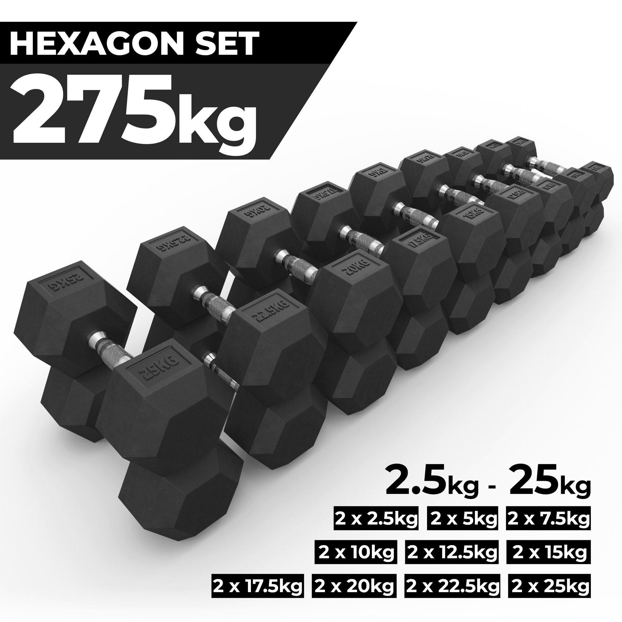 Hexagon 2.5kg Kurzhanteln ATLETICA SET Hexagon PVC Kurzhantel Paare 25kg ∣ bis ATLETICA