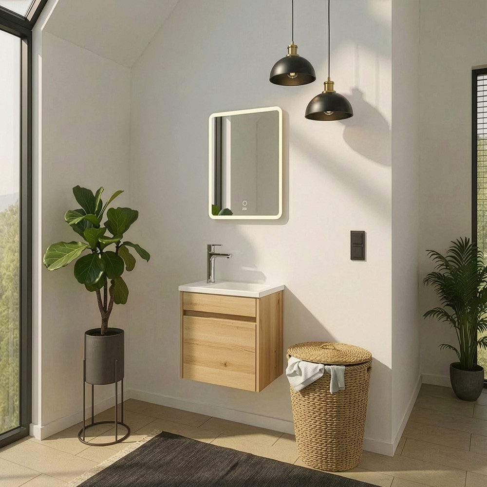 HOME DELUXE Badmöbel-Set BORKUM, (bestehend aus LED-Spiegel, Keramik-Waschb günstig online kaufen